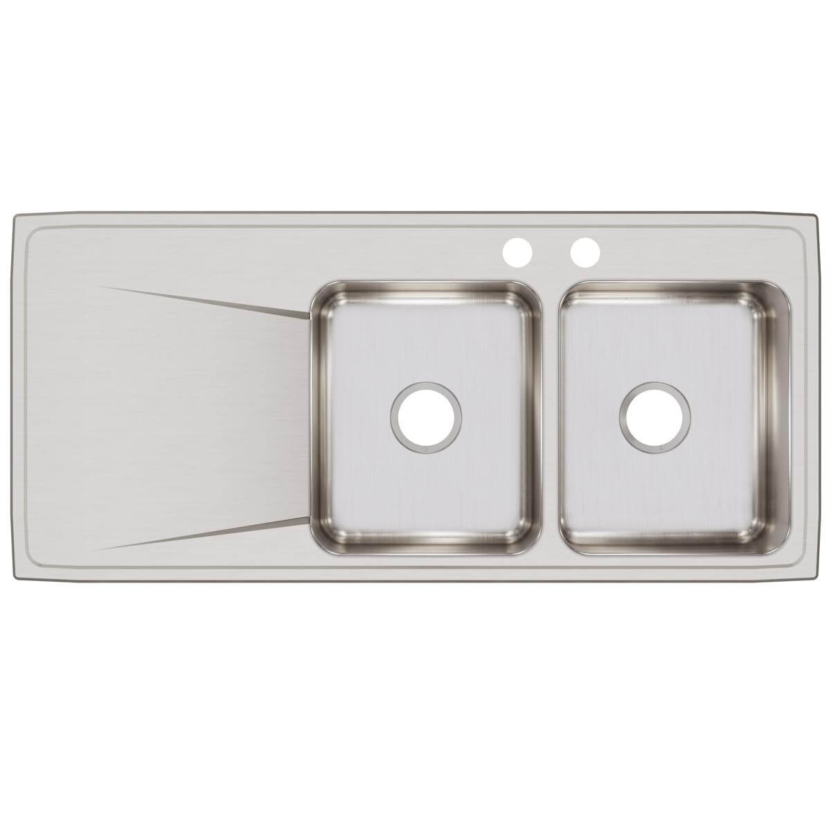 Alternate Image for Elkay Lustertone Classic 48" Drop In/Topmount Stainless Steel Kitchen Sink, 50/50 Double Bowl, Includes Drainboard, 2 Faucet Holes, ILR4822R2