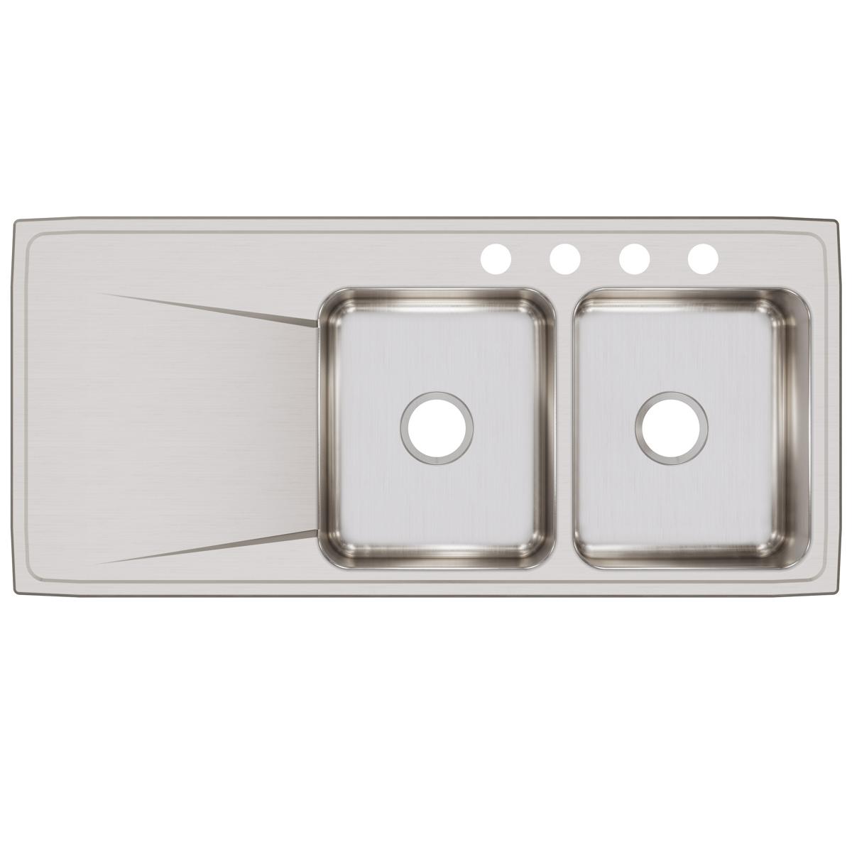 Elkay Lustertone Classic 48" Drop In/Topmount Stainless Steel Kitchen Sink, 50/50 Double Bowl, Lustrous Satin, Includes Drainboard, 4 Faucet Holes, ILR4822R4
