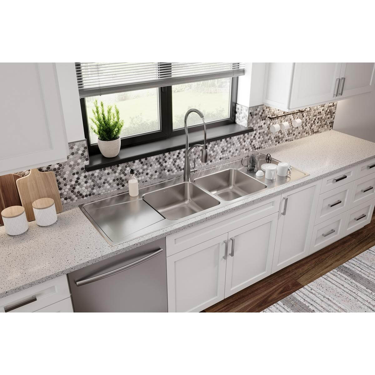 Alternate Image for Elkay Lustertone Classic 66" Drop In/Topmount Stainless Steel Kitchen Sink, 50/50 Double Bowl, Lustrous Satin, 18 Gauge, Includes Drainboard, ILR6622DD0