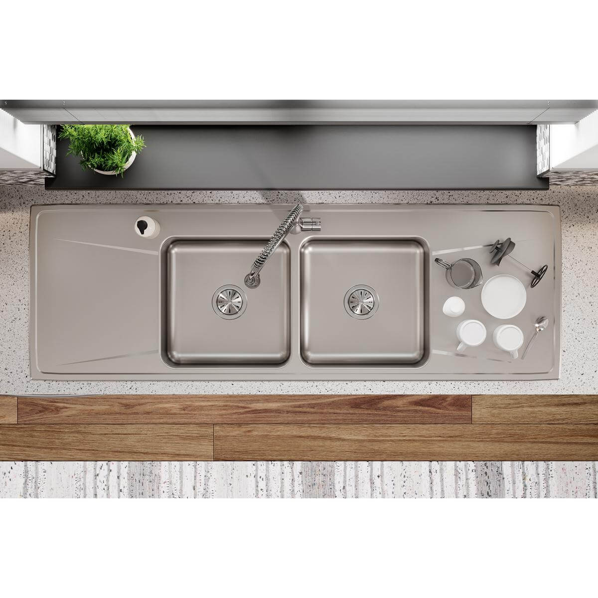Alternate Image for Elkay Lustertone Classic 66" Drop In/Topmount Stainless Steel Kitchen Sink, 50/50 Double Bowl, Lustrous Satin, 18 Gauge, Includes Drainboard, ILR6622DD0