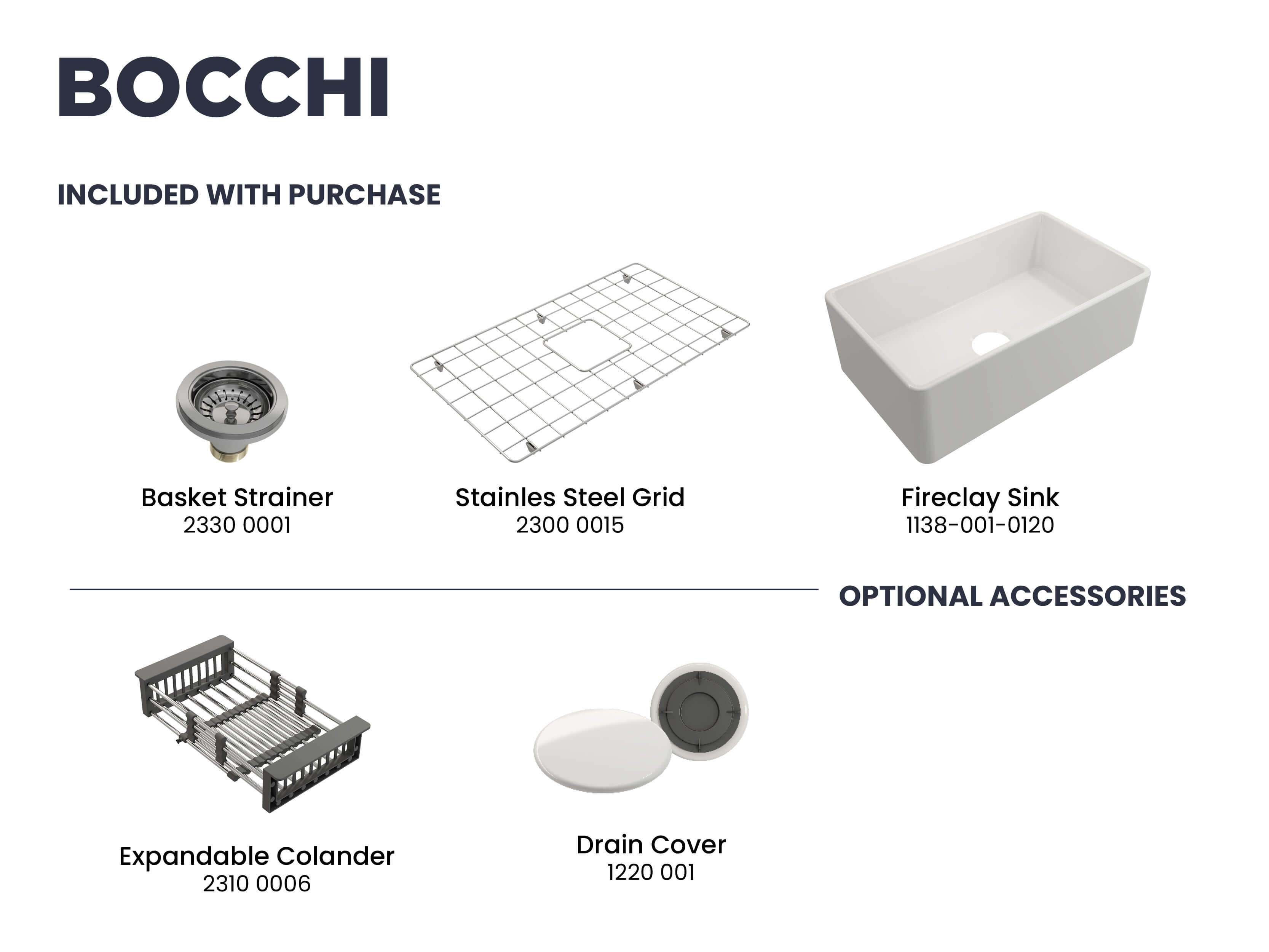 Alternate Image for BOCCHI Classico 30" Fireclay Farmhouse Apron Single Bowl Kitchen Sink, White, 1138-001-0120