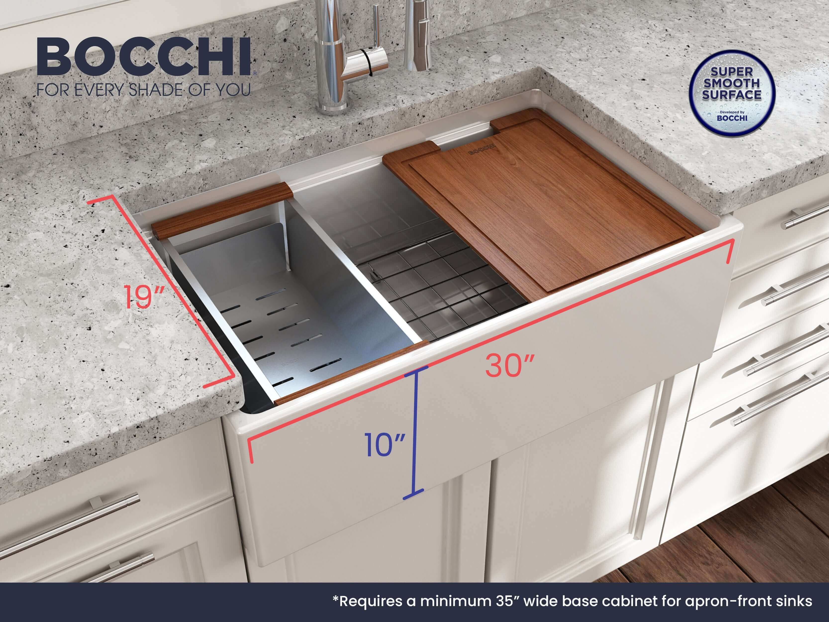Alternate Image for BOCCHI Contempo 30" Fireclay Workstation Farmhouse Sink Kit with Faucet and Accessories, White (sink) / Chrome (faucet), 1344-001-2020CH