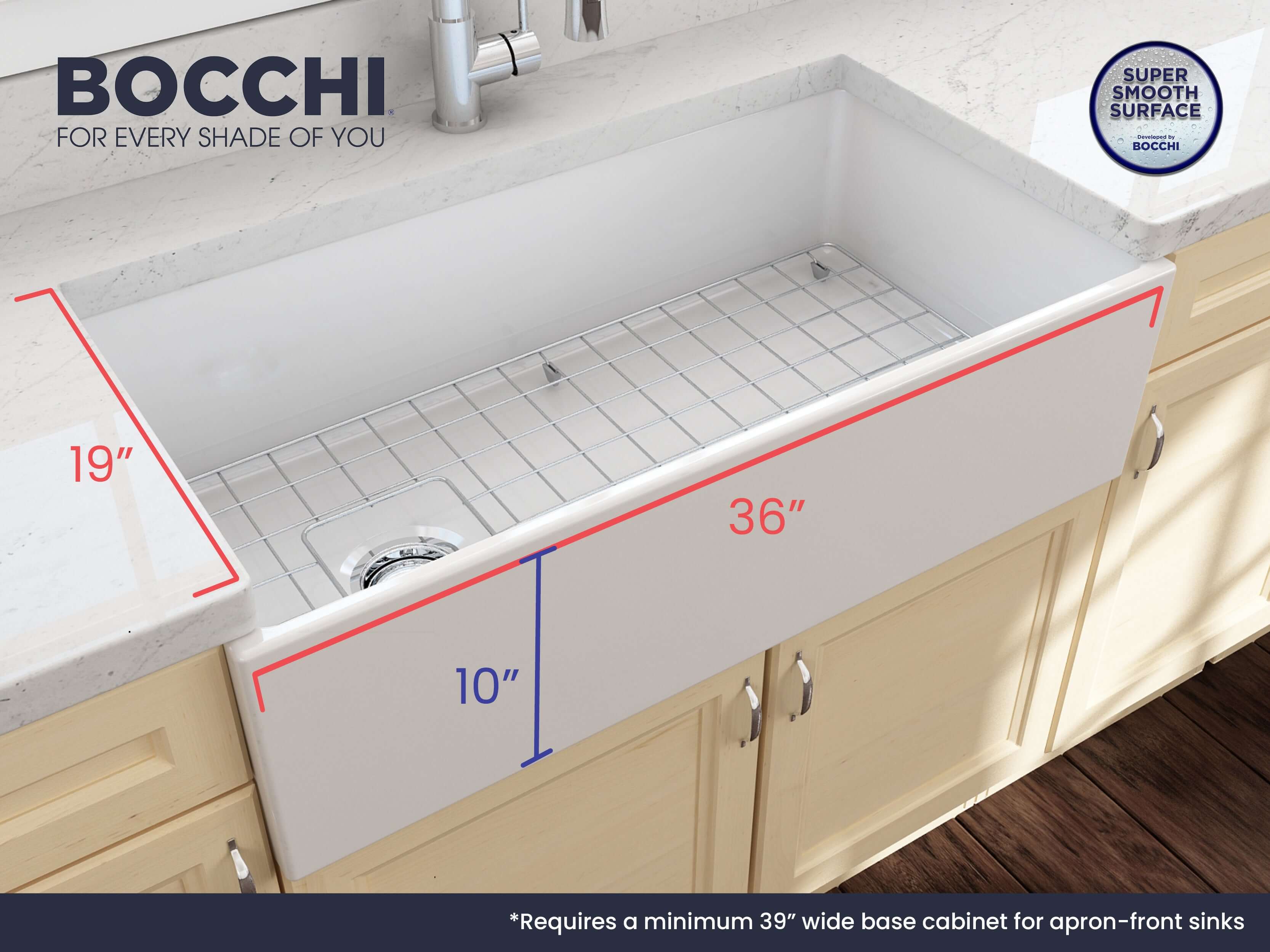 Alternate Image for BOCCHI Contempo 36" Fireclay Farmhouse Apron Single Bowl Kitchen Sink, White, 1354-001-0120