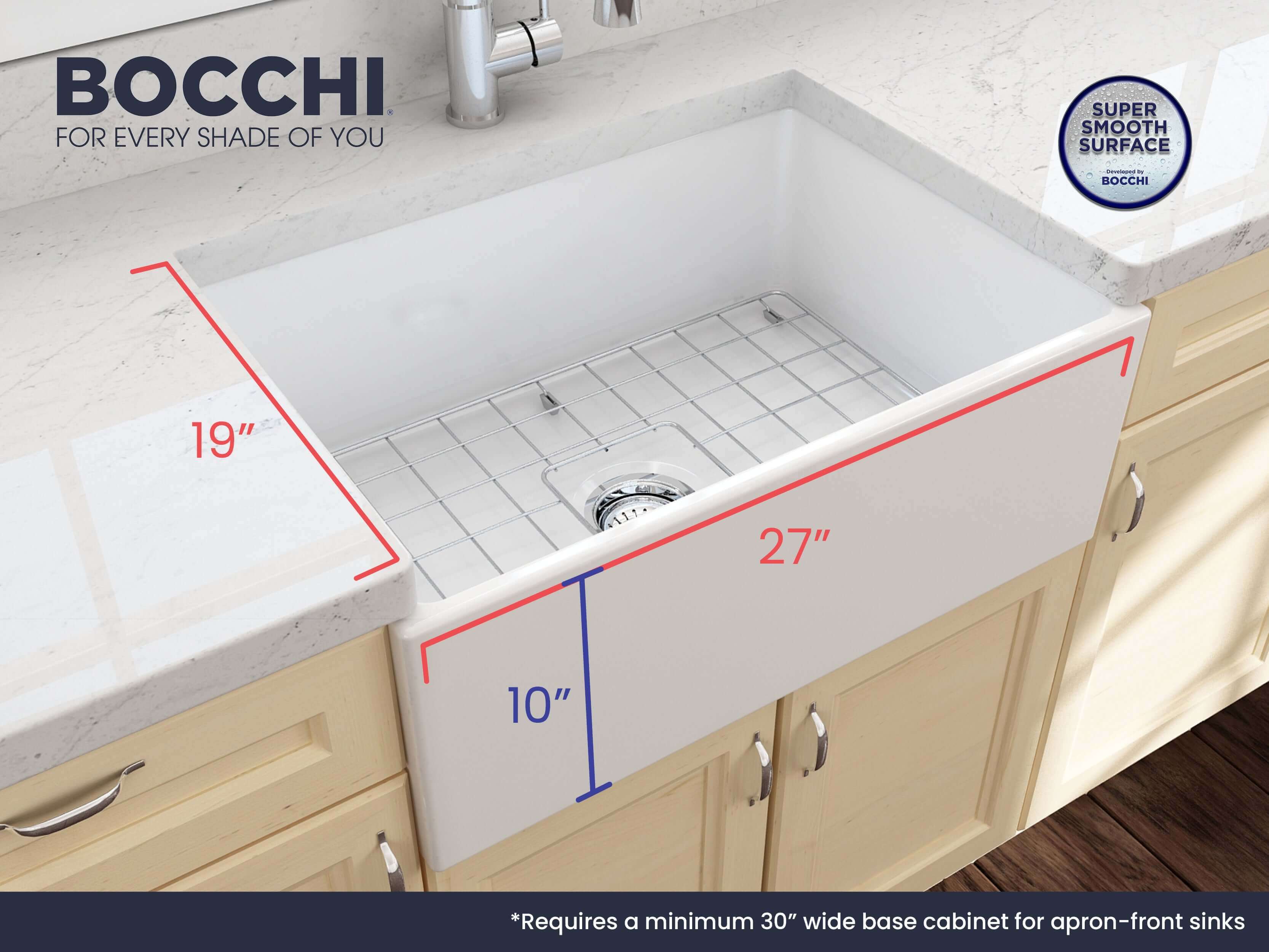 Alternate Image for BOCCHI Contempo 27" Fireclay Farmhouse Sink Kit with Faucet and Accessories, White (sink) / Stainless Steel (faucet), 1356-001-2020SS