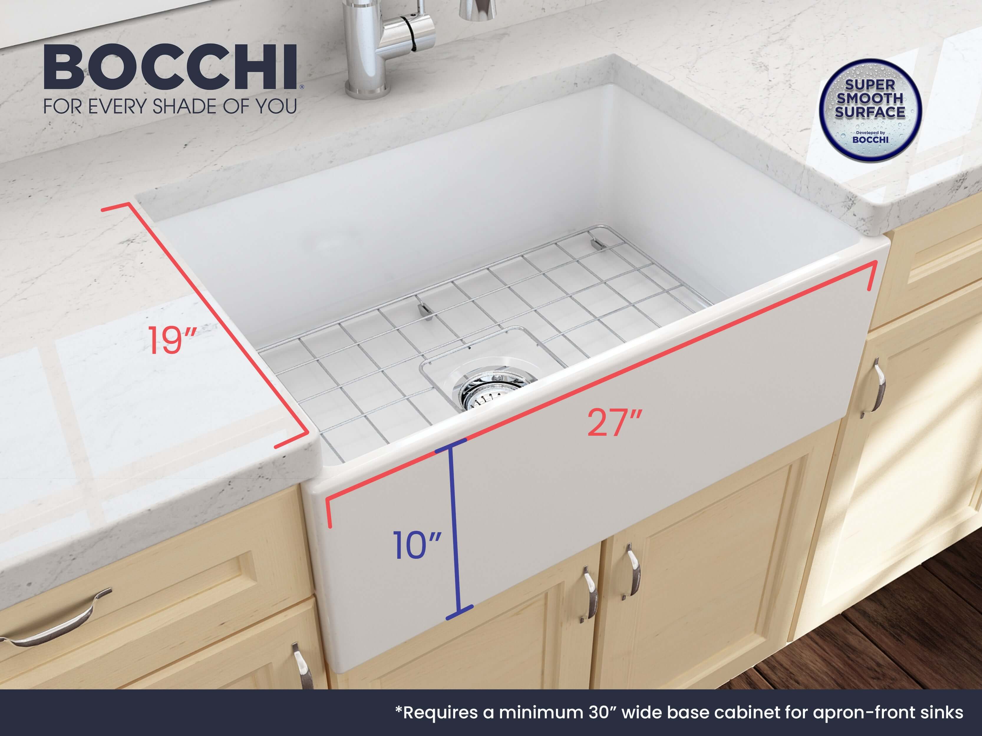 Alternate Image for BOCCHI Contempo 27" Fireclay Farmhouse Apron Single Bowl Kitchen Sink, White, 1356-001-0120