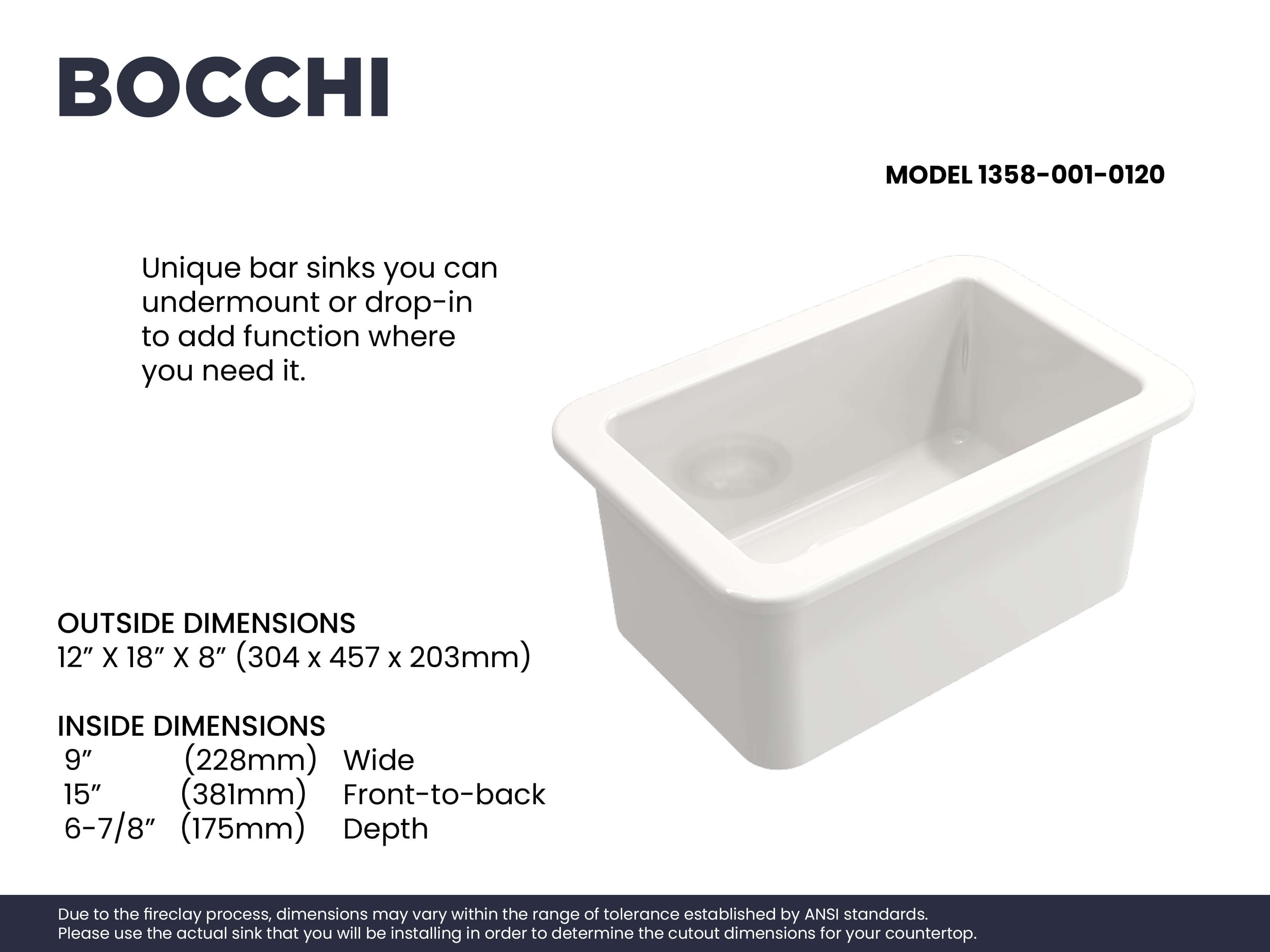 Alternate Image for BOCCHI Sotto 12" Fireclay Undermount Single Bowl Bar Sink with Strainer, White, 1358-001-0120