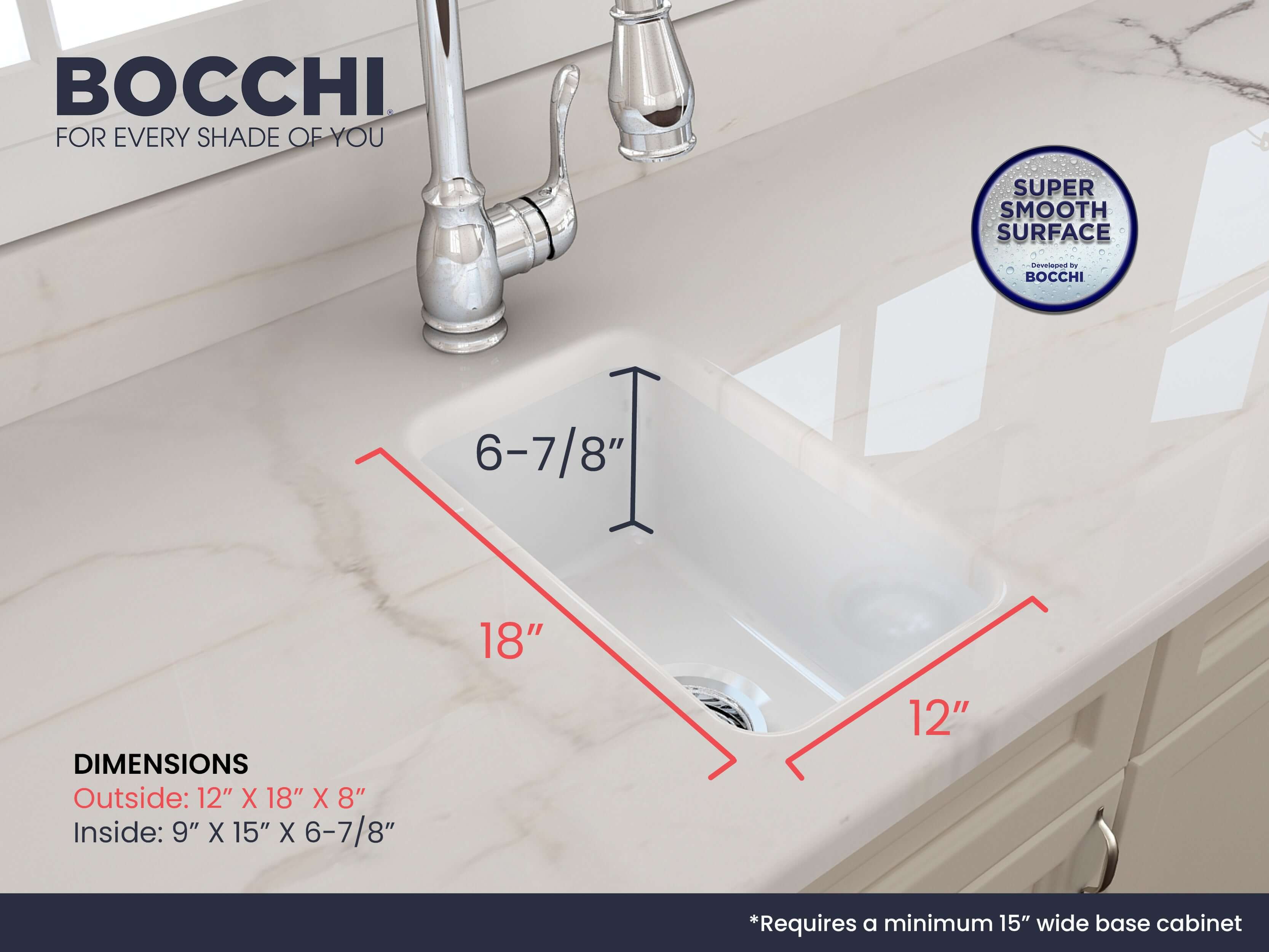 Alternate Image for BOCCHI Sotto 12" Fireclay Undermount Single Bowl Bar Sink with Strainer, White, 1358-001-0120