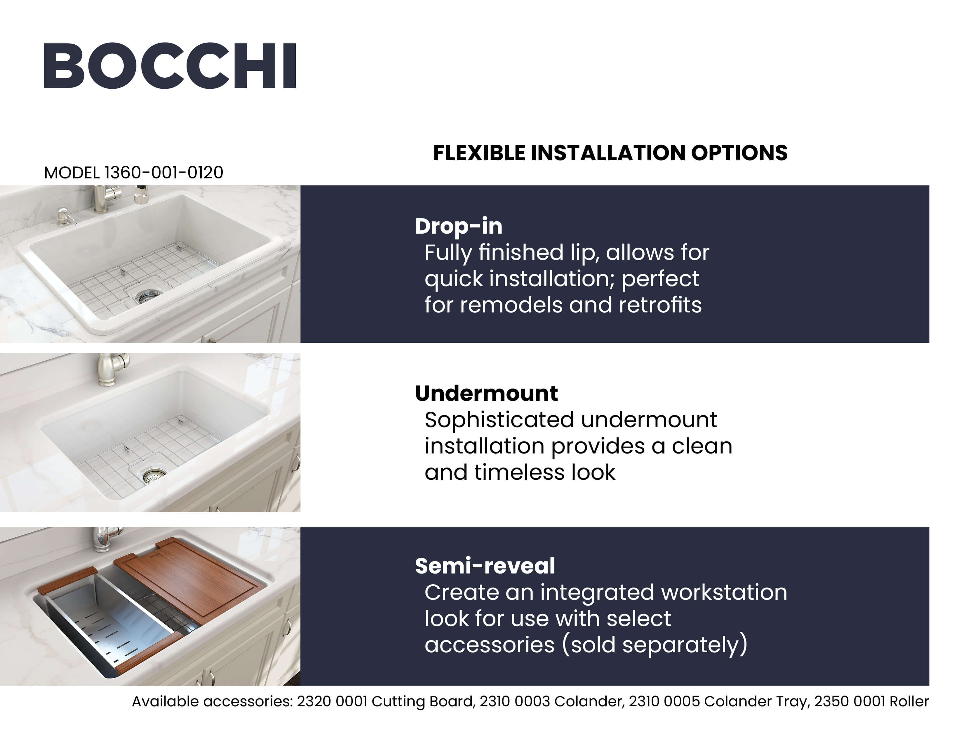 Alternate Image for BOCCHI Sotto 27" White Fireclay Dual Mount Single Bowl Kitchen Sink Kit with Stainless Steel Faucet and Accessories, 1360-001-2024SS