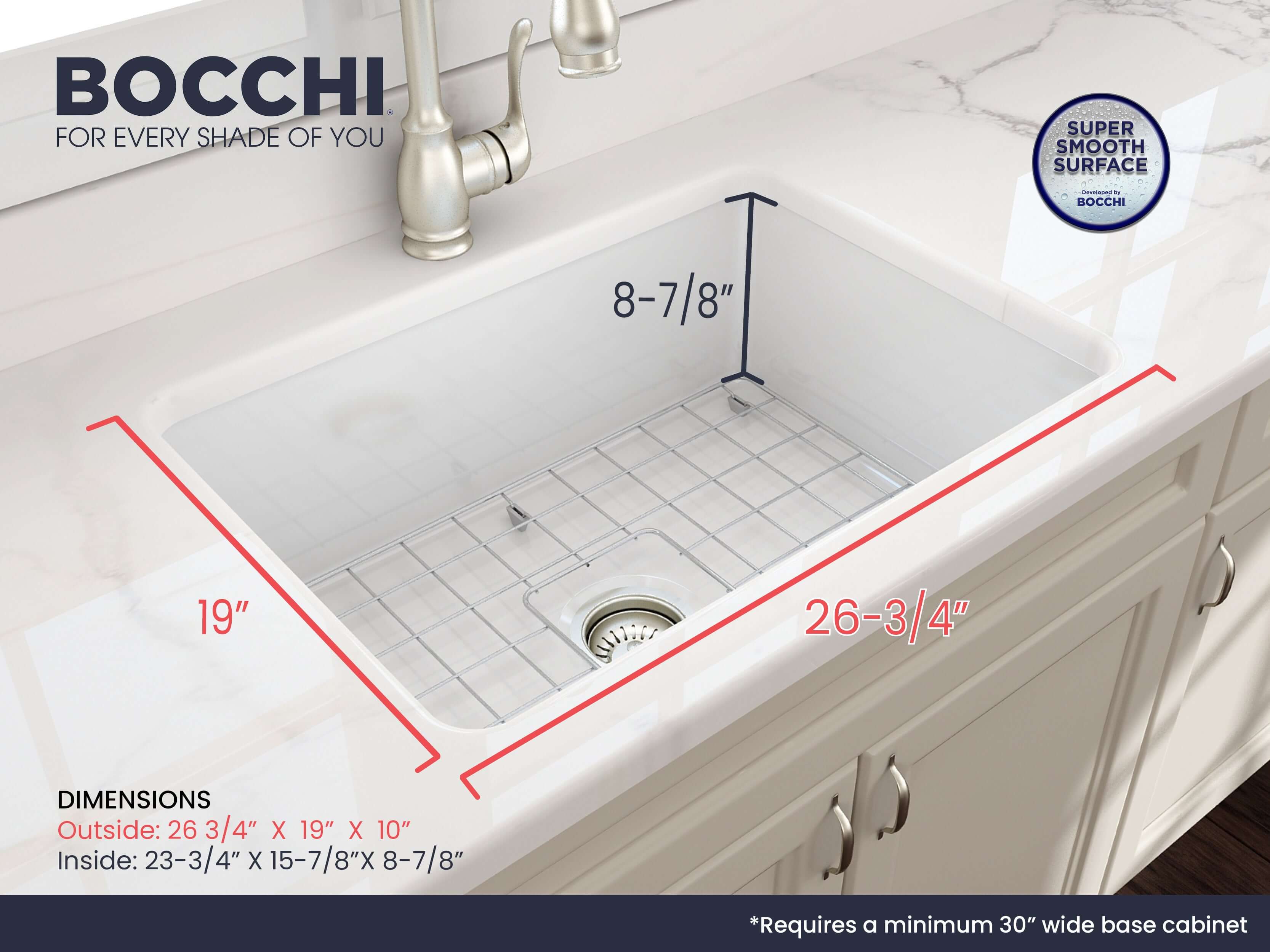Alternate Image for BOCCHI Sotto 27" Fireclay Dual Mount Single Bowl Kitchen Sink, White, 1360-001-0120
