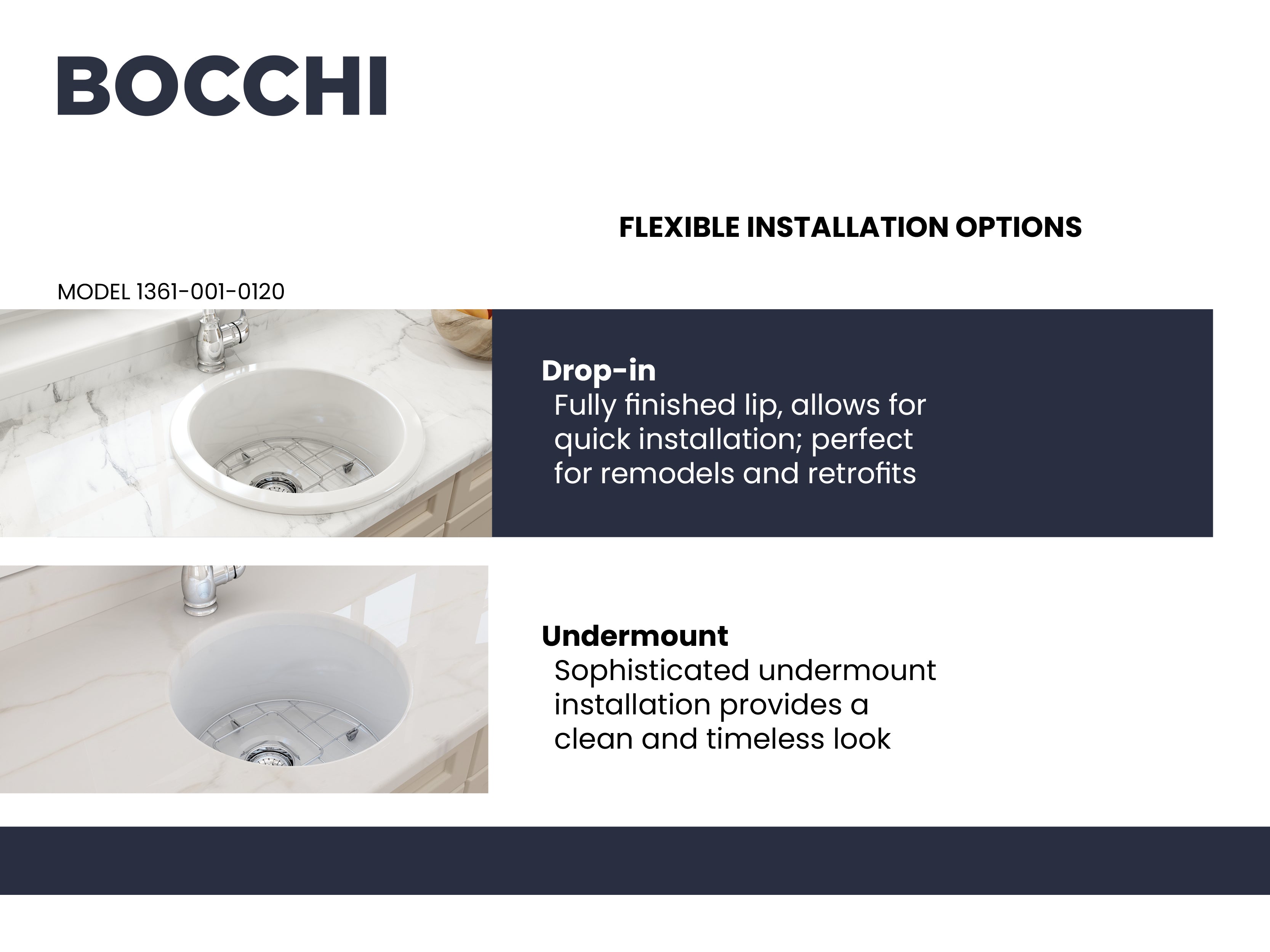 Alternate Image for BOCCHI Sotto 18.5" Round Fireclay Undermount Single Bowl Bar Sink with Protective Bottom Grid and Strainer, White, 1361-001-0120