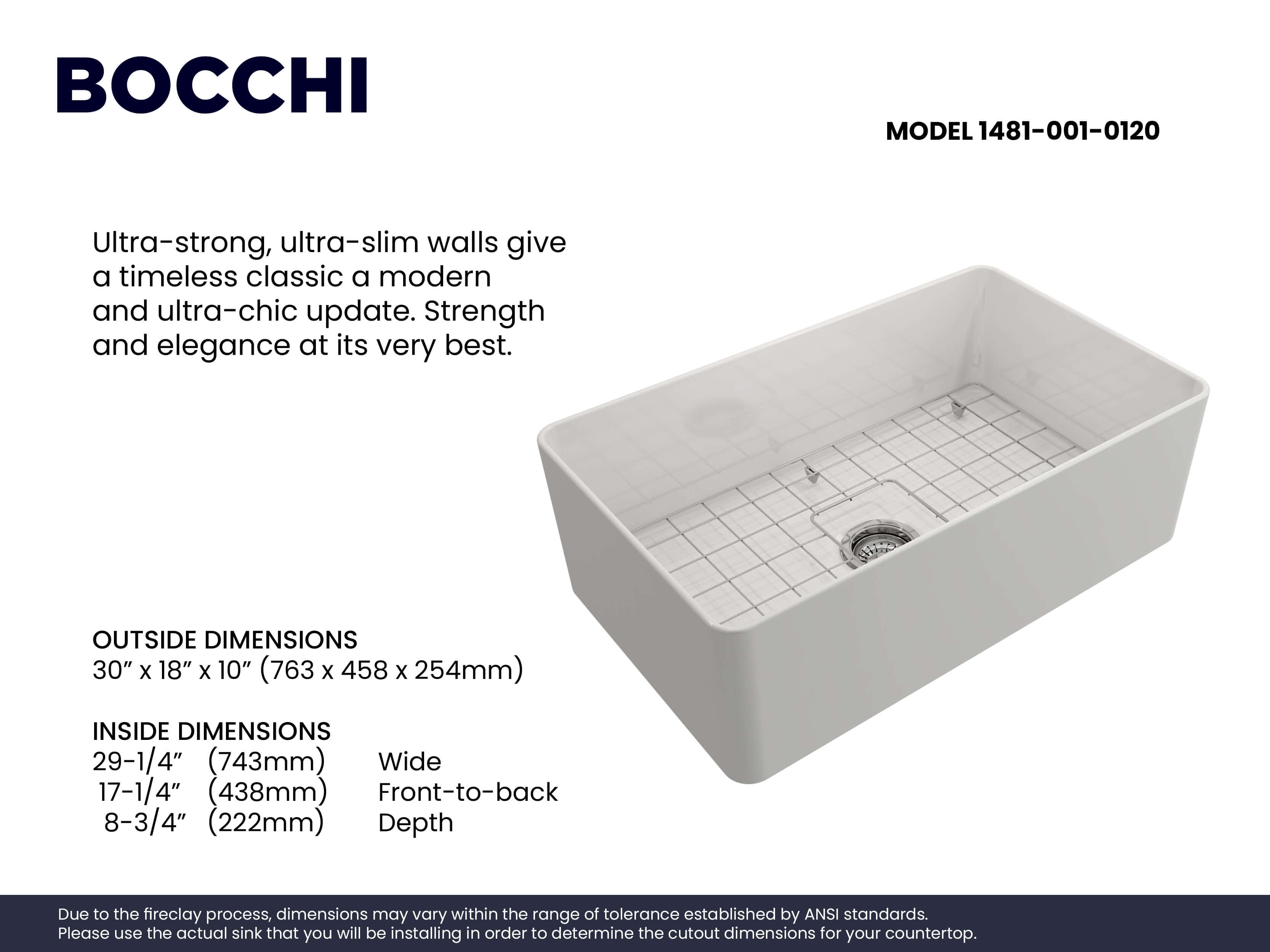 Alternate Image for BOCCHI Aderci Ultra-Slim 30" Fireclay Farmhouse Sink, White, 1481-001-0120