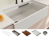 BOCCHI Contempo 36" Fireclay Workstation Farmhouse Sink with Accessories, White, 1505-001-0120