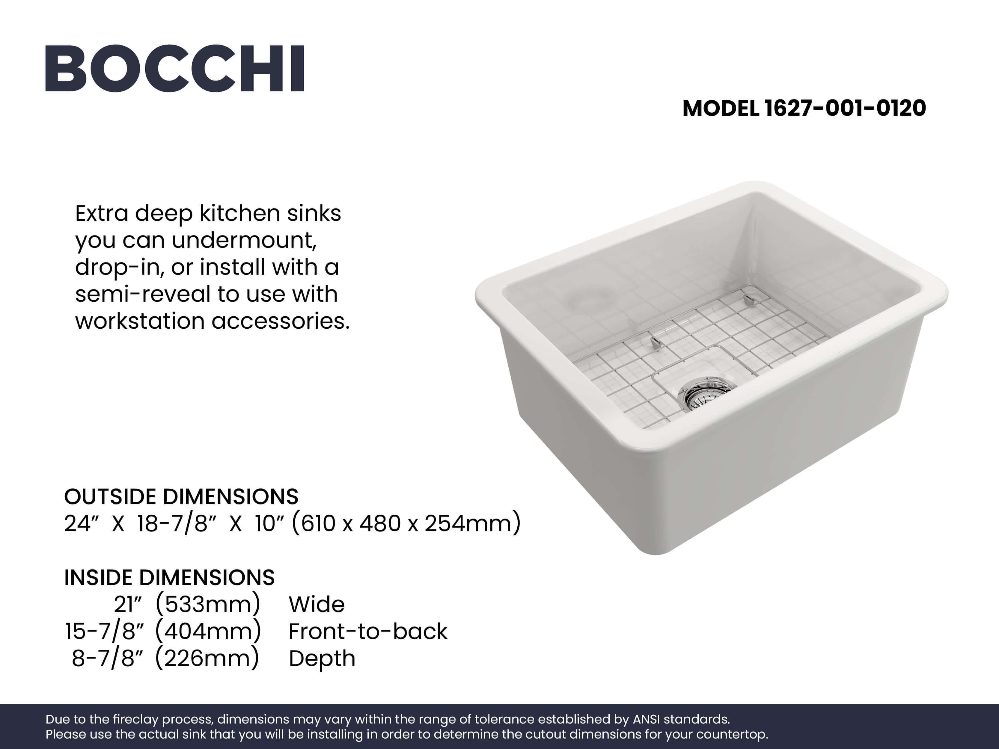 Alternate Image for BOCCHI Sotto 24" Dual Mount Fireclay Kitchen Sink Kit with Accessories, White, 1627-001-0120