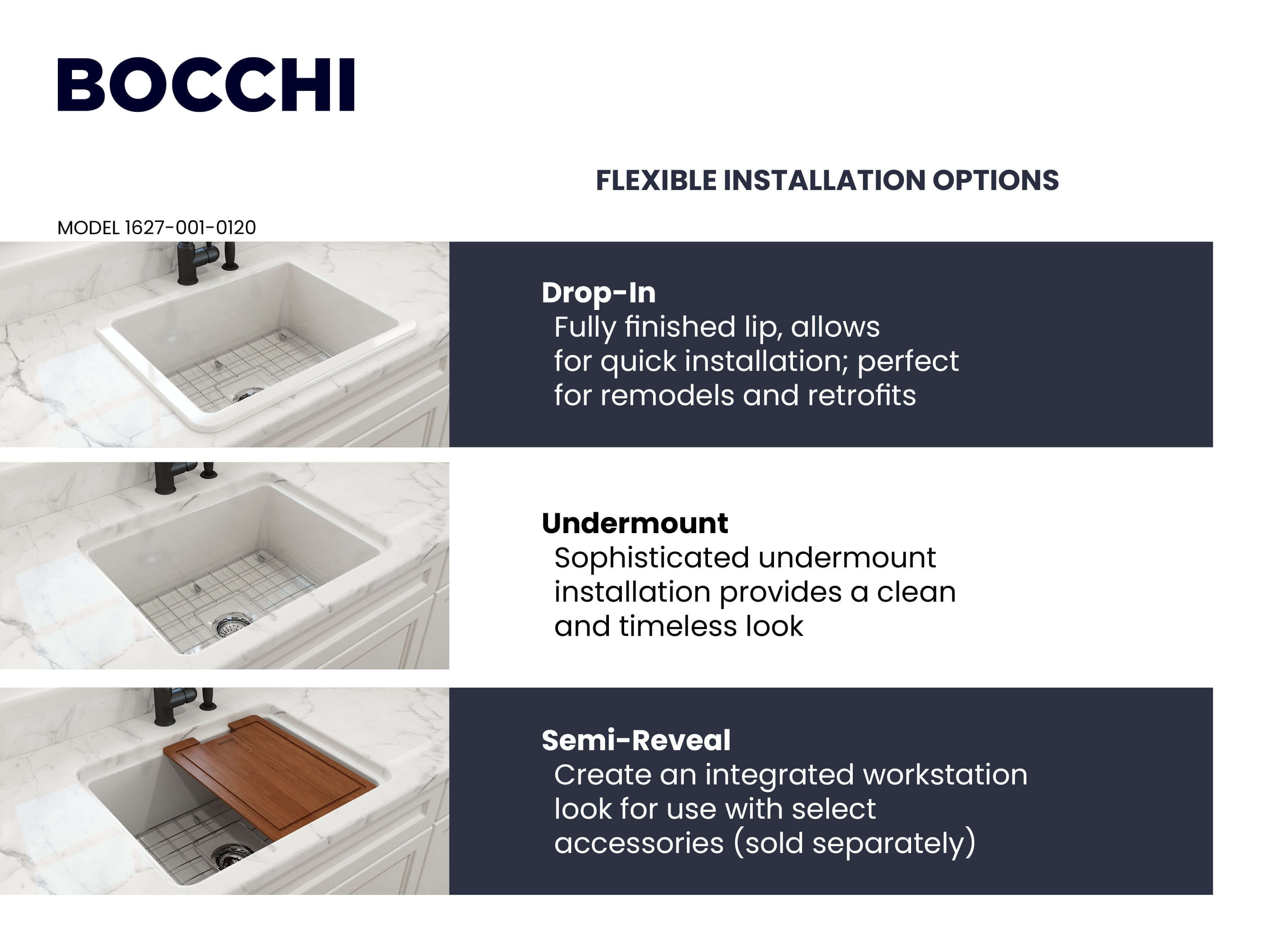 Alternate Image for BOCCHI Sotto 24" Dual Mount Fireclay Kitchen Sink Kit with Accessories, White, 1627-001-0120