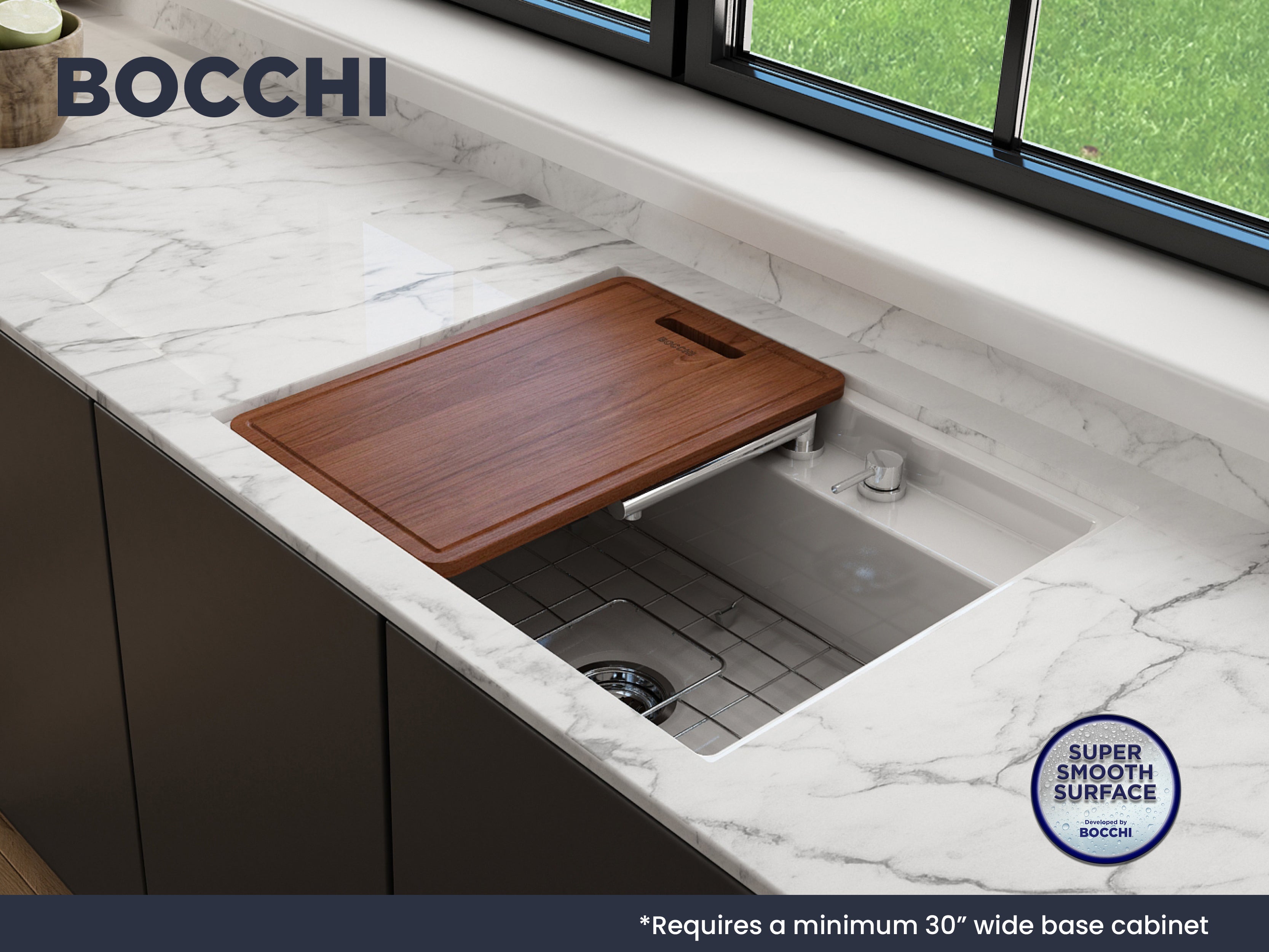 Alternate Image for BOCCHI Baveno Uno 27" Dual Mount Fireclay Workstation Kitchen Sink Kit with Accessories, White, 1633-001-0127