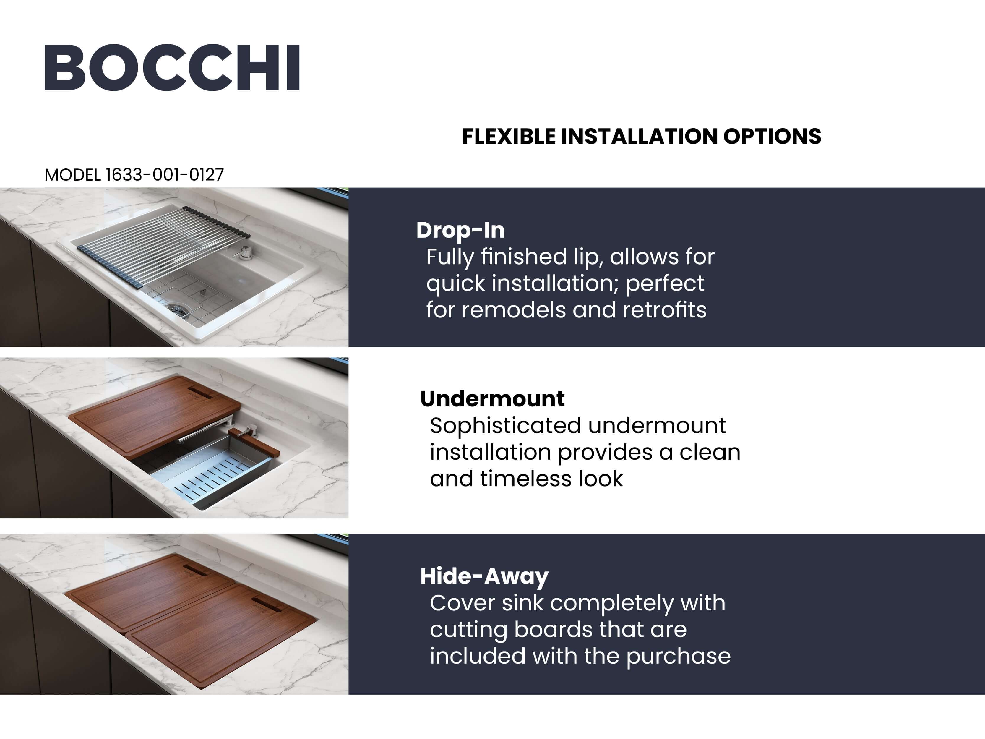 Alternate Image for BOCCHI Baveno Uno 27" Dual Mount Fireclay Workstation Kitchen Sink Kit with Accessories, White, 1633-001-0127