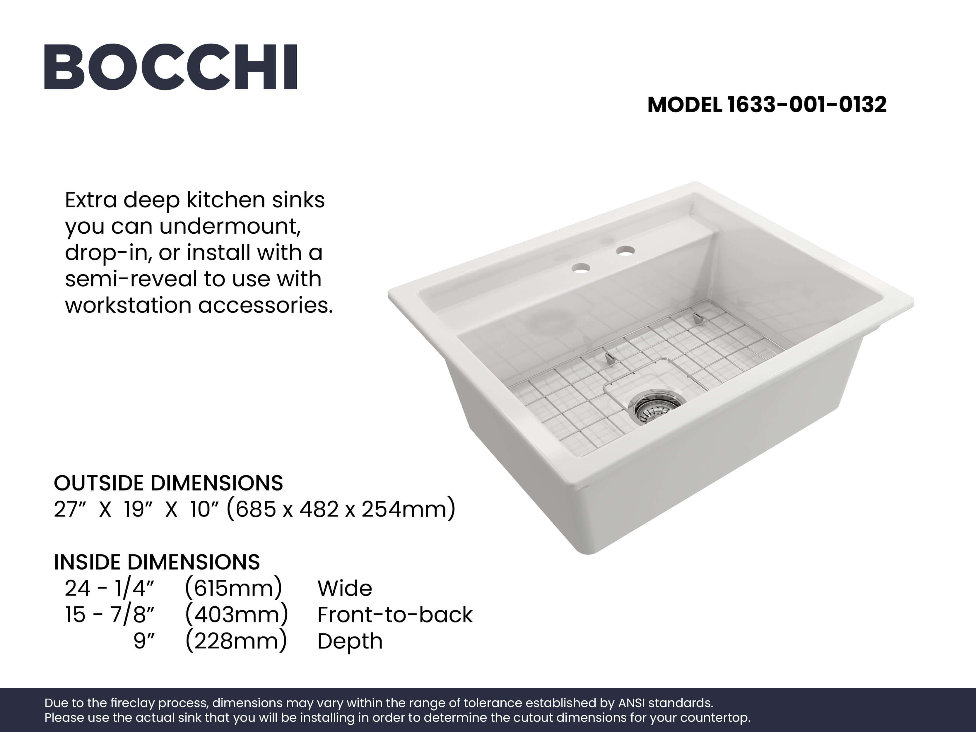 Alternate Image for BOCCHI Baveno Uno 27" Dual Mount Fireclay Workstation Kitchen Sink Kit with Accessories, White, 1633-001-0132