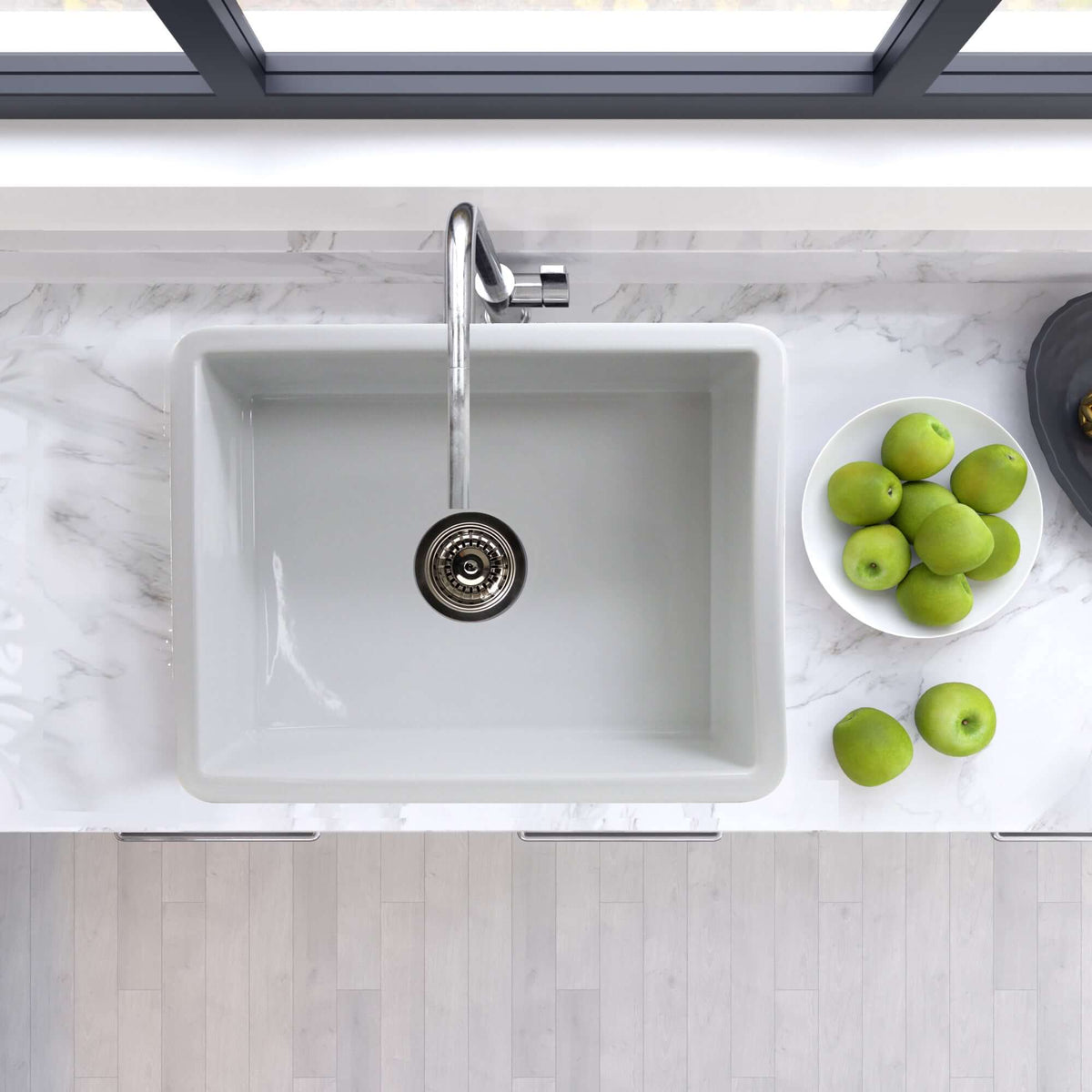 Alternate Image for Nantucket Sinks Island 24" Dual Mount Fireclay Kitchen Sink with Accessories, White, ISFC24W-SB1