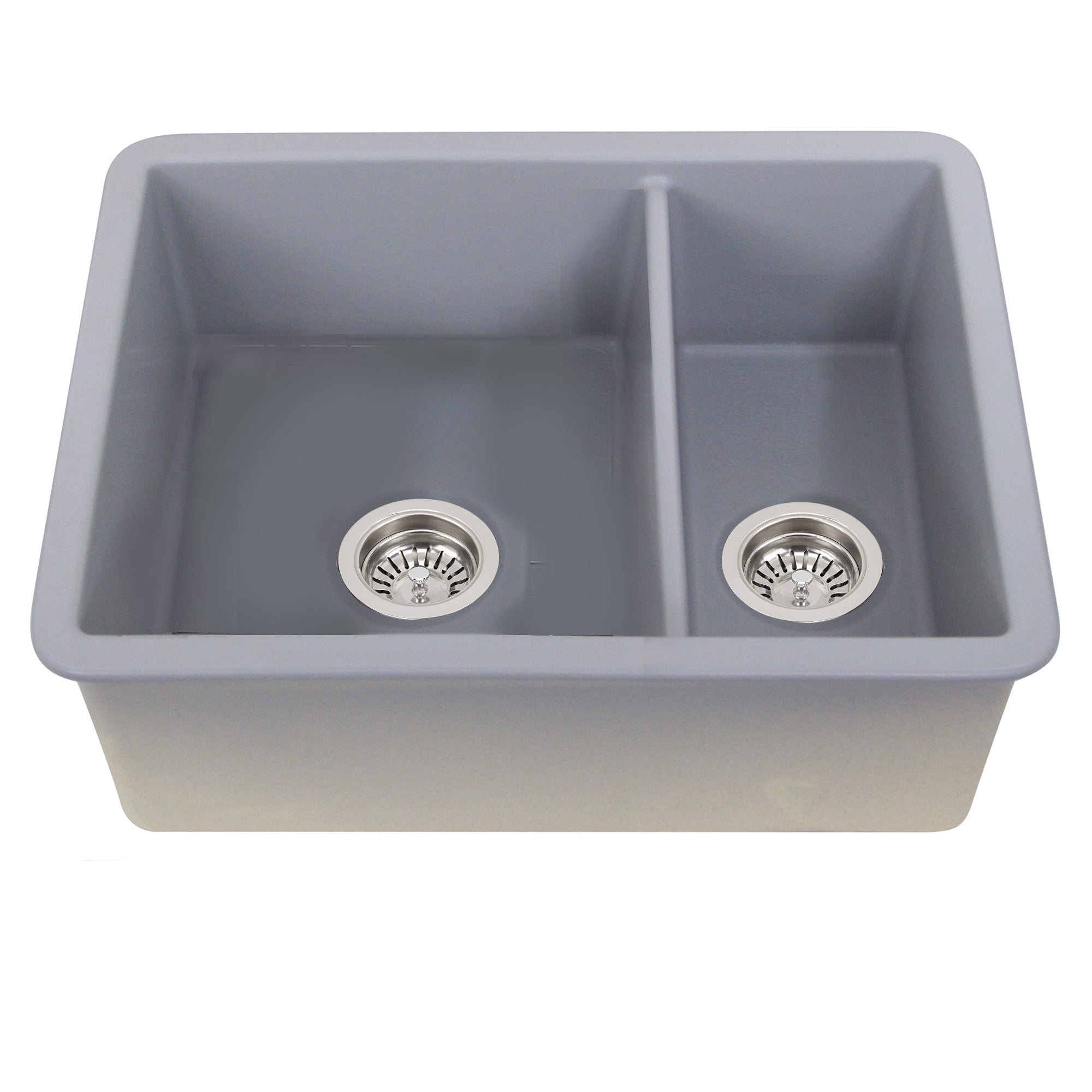 Alternate Image for Nantucket Sinks Island 24" Dual Mount Fireclay Kitchen Sink with Accessories, 67/33 Double Bowl, Matte Grey, ISFC24x18GR-DB2