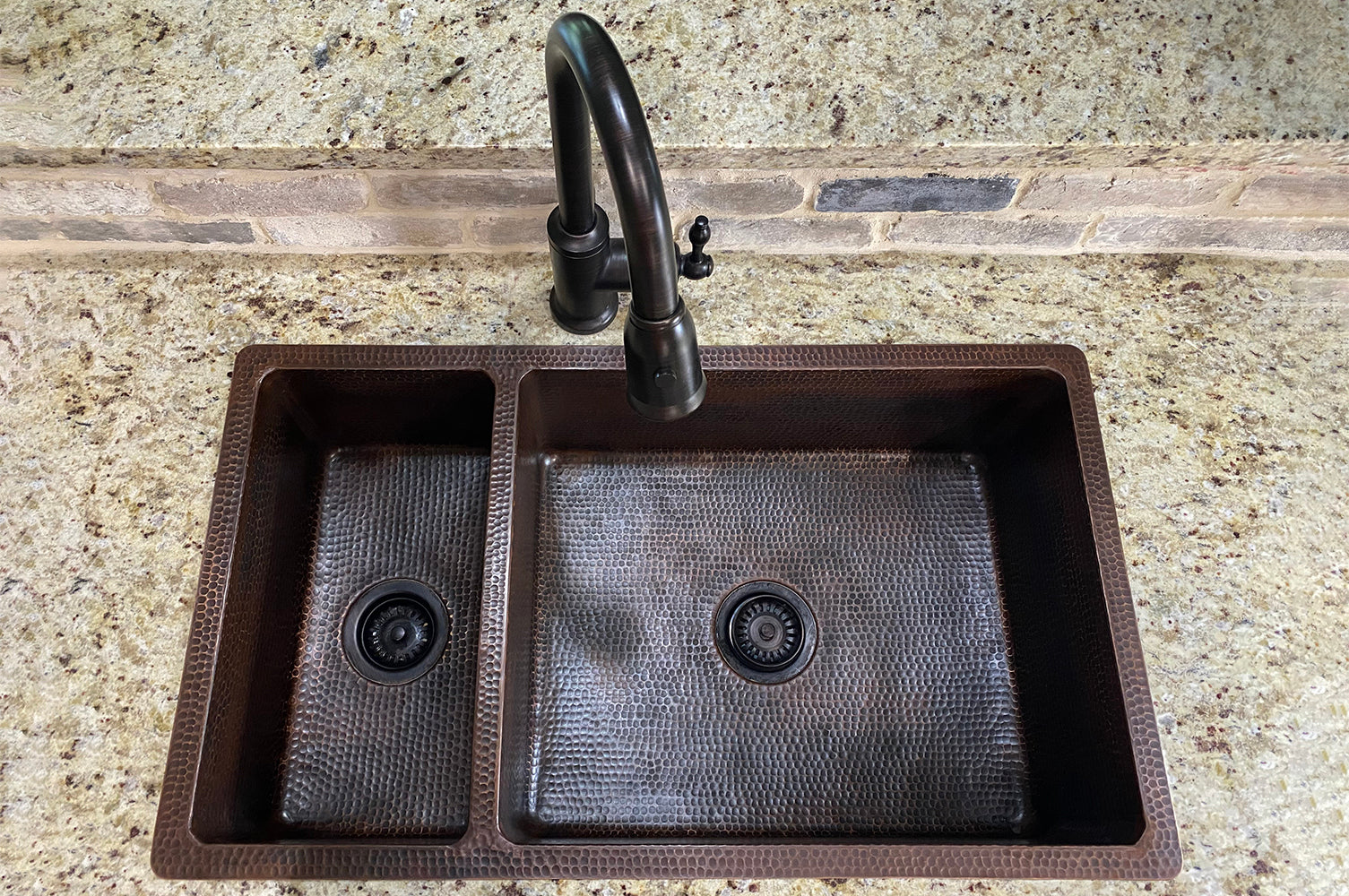 Alternate Image for Premier Copper Products 33" Copper Kitchen Sink, 25/75 Double Bowl, Oil Rubbed Bronze, K25DB33199