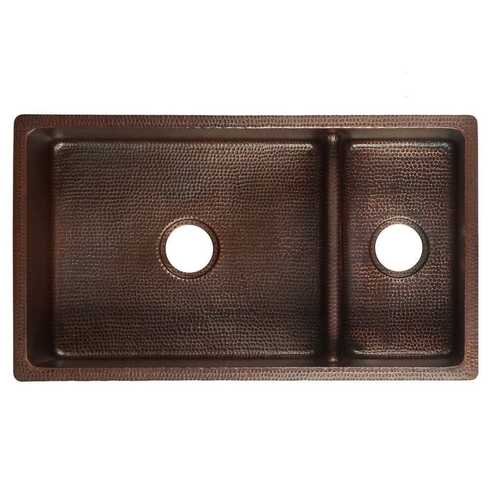 Alternate Image for Premier Copper Products 33" Copper Kitchen Sink, 70/30 Double Bowl, Oil Rubbed Bronze, K70DB33199-SD5