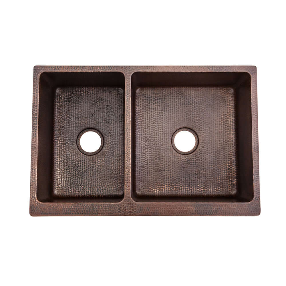 Alternate Image for Premier Copper Products 33" Copper Farmhouse Sink, 40/60 Double Bowl, Oil Rubbed Bronze, KA40DB33229