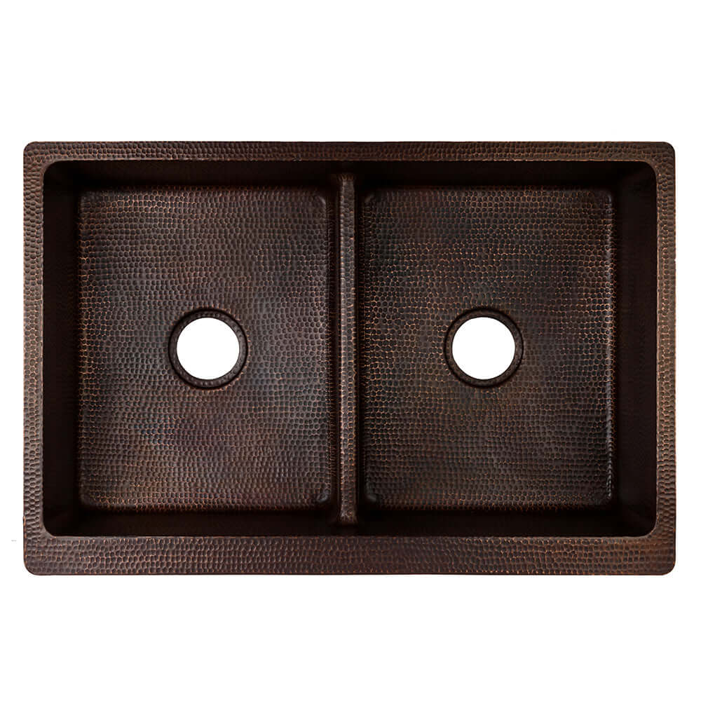 Alternate Image for Premier Copper Products 33" Copper Farmhouse Sink, 50/50 Double Bowl, Oil Rubbed Bronze, KA50DB33229-SD5