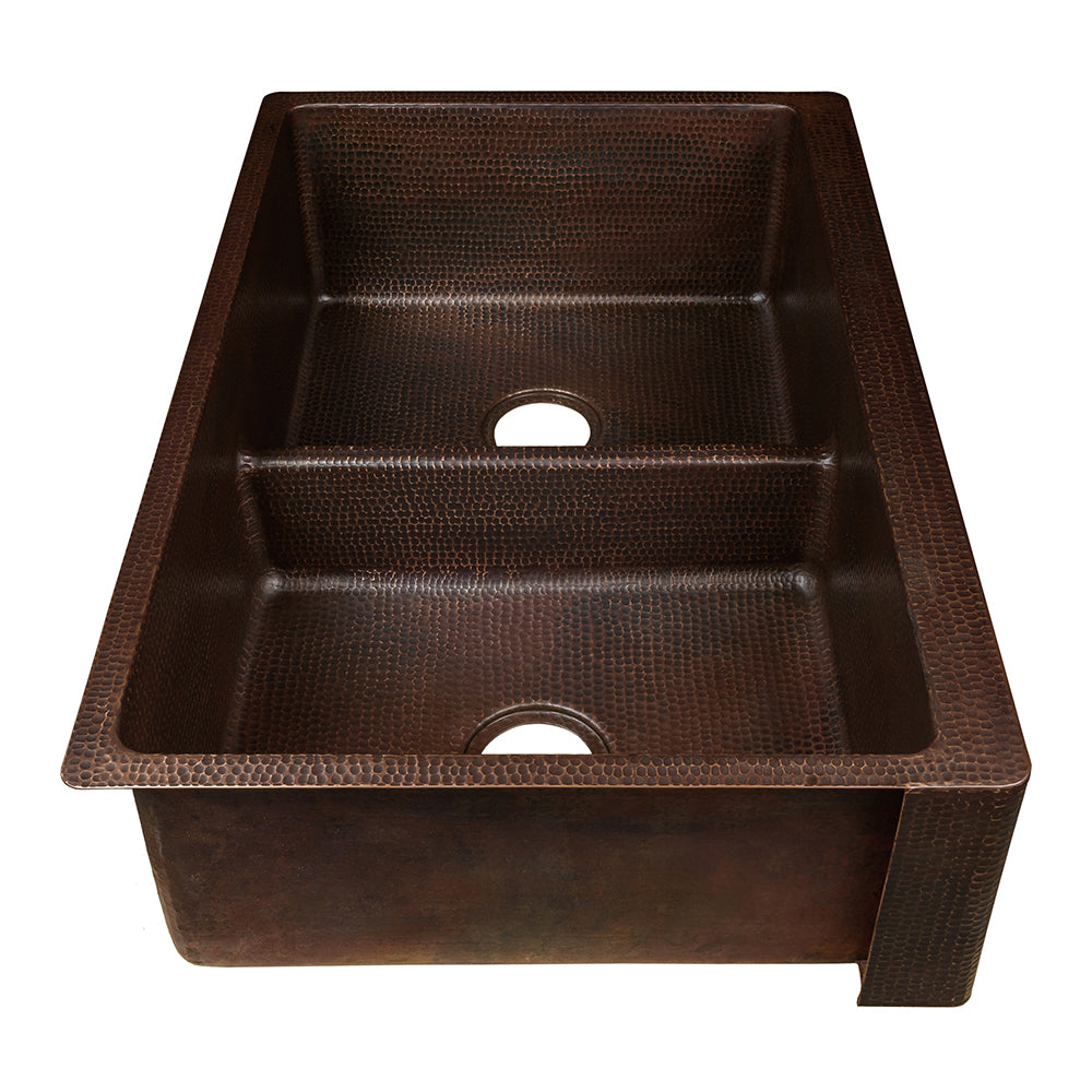 Alternate Image for Premier Copper Products 33" Copper Farmhouse Sink, 50/50 Double Bowl, Oil Rubbed Bronze, KA50DB33229-SD5