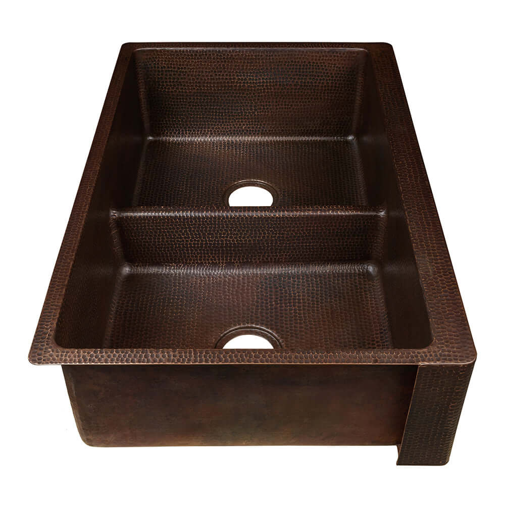 Alternate Image for Premier Copper Products 33" Copper Farmhouse Sink, 50/50 Double Bowl, Oil Rubbed Bronze, KA50DB33229-SD5