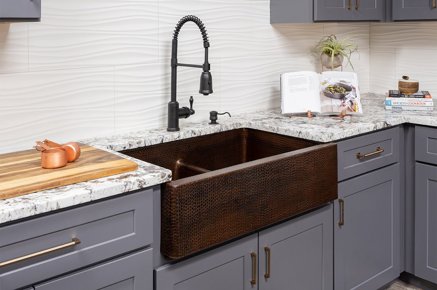 Alternate Image for Premier Copper Products 33" Copper Farmhouse Sink, 50/50 Double Bowl, Oil Rubbed Bronze, KA50DB33229-SD5