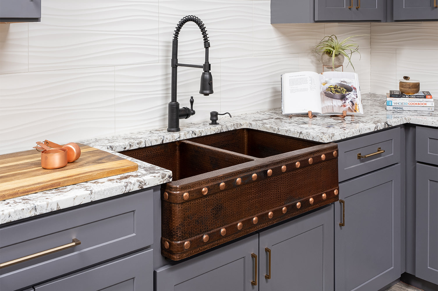 Alternate Image for Premier Copper Products 33" Copper Farmhouse Sink, 50/50 Double Bowl, Oil Rubbed Bronze, KA50DB33229BS