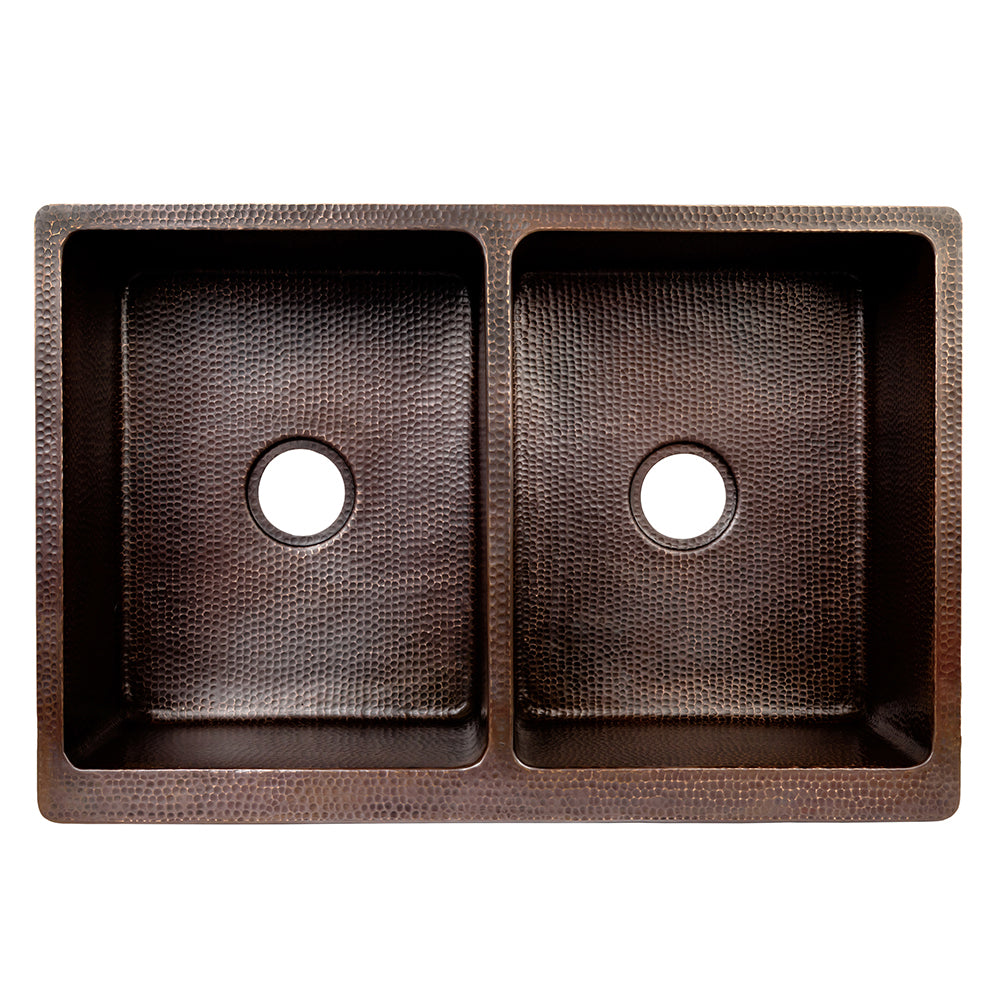 Alternative View of Premier Copper Products 33" Copper Farmhouse Sink, 50/50 Double Bowl, Oil Rubbed Bronze and Nickel, KA50DB33229S-NB