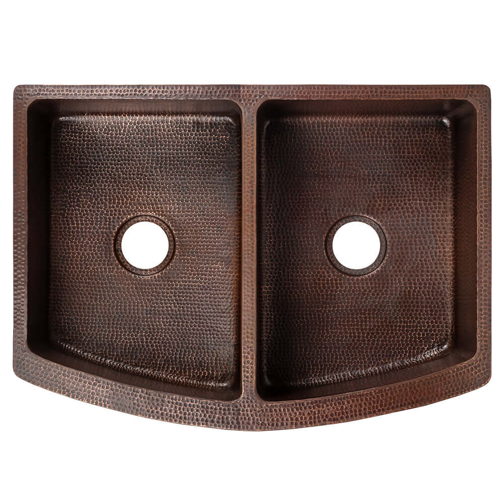 Alternate Image for Premier Copper Products 33" Copper Farmhouse Sink, 50/50 Double Bowl, Oil Rubbed Bronze, KA50RDB33249