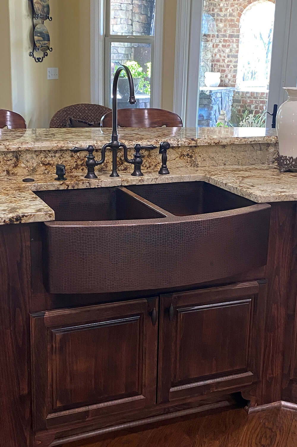 Alternate Image for Premier Copper Products 33" Copper Farmhouse Sink, 50/50 Double Bowl, Oil Rubbed Bronze, KA50RDB33249