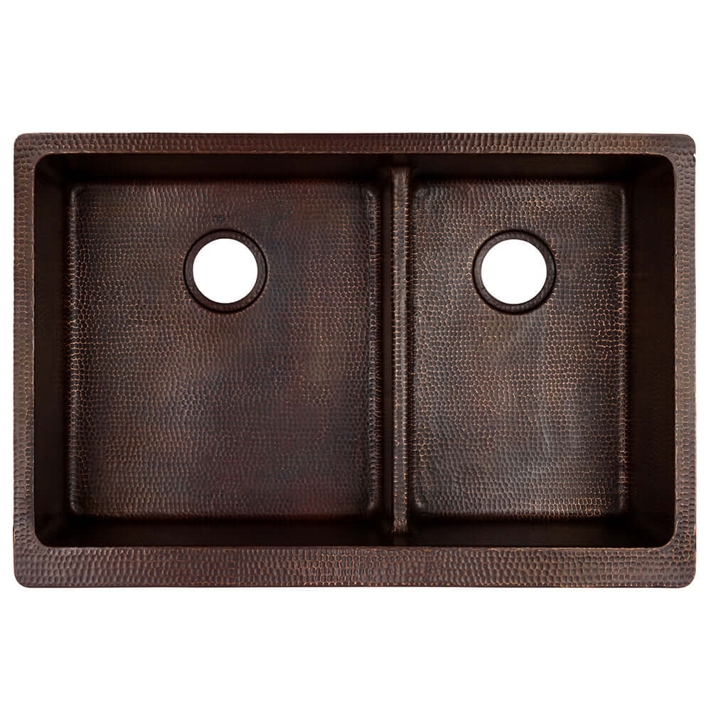 Alternate Image for Premier Copper Products 33" Copper Farmhouse Sink, 60/40 Double Bowl, Oil Rubbed Bronze, KA60DB33229-SD5