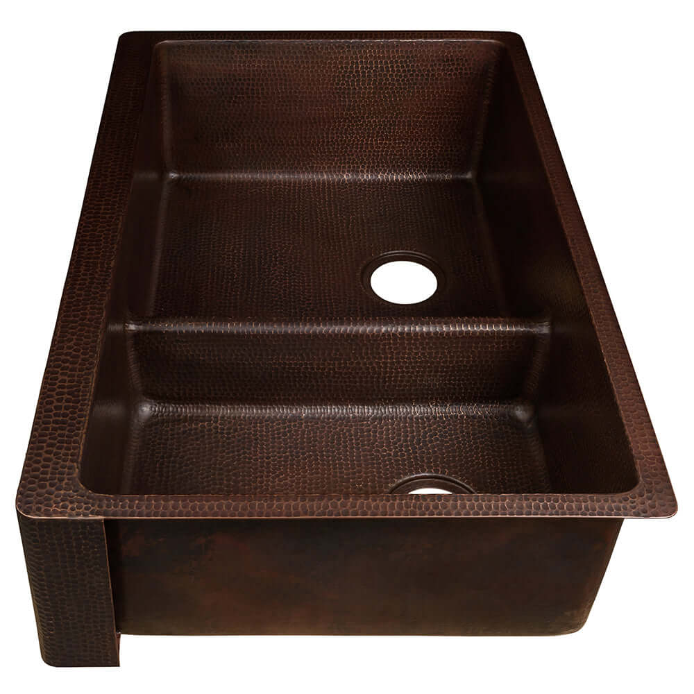 Alternate Image for Premier Copper Products 33" Copper Farmhouse Sink, 60/40 Double Bowl, Oil Rubbed Bronze, KA60DB33229-SD5