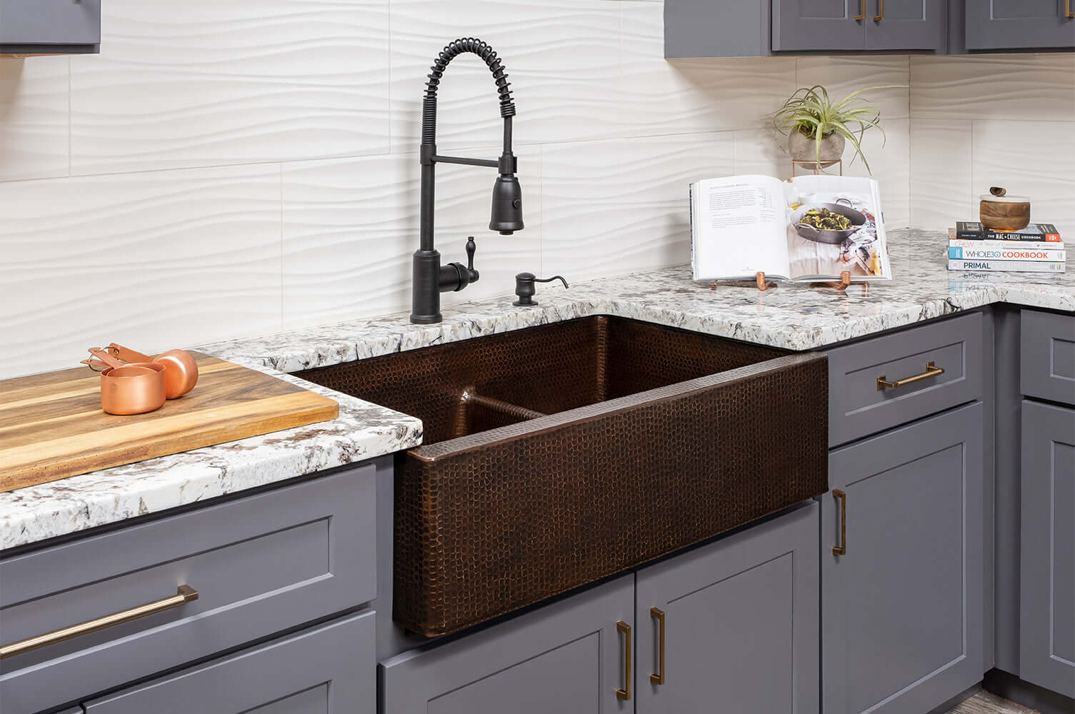 Alternate Image for Premier Copper Products 33" Copper Farmhouse Sink, 60/40 Double Bowl, Oil Rubbed Bronze, KA60DB33229-SD5