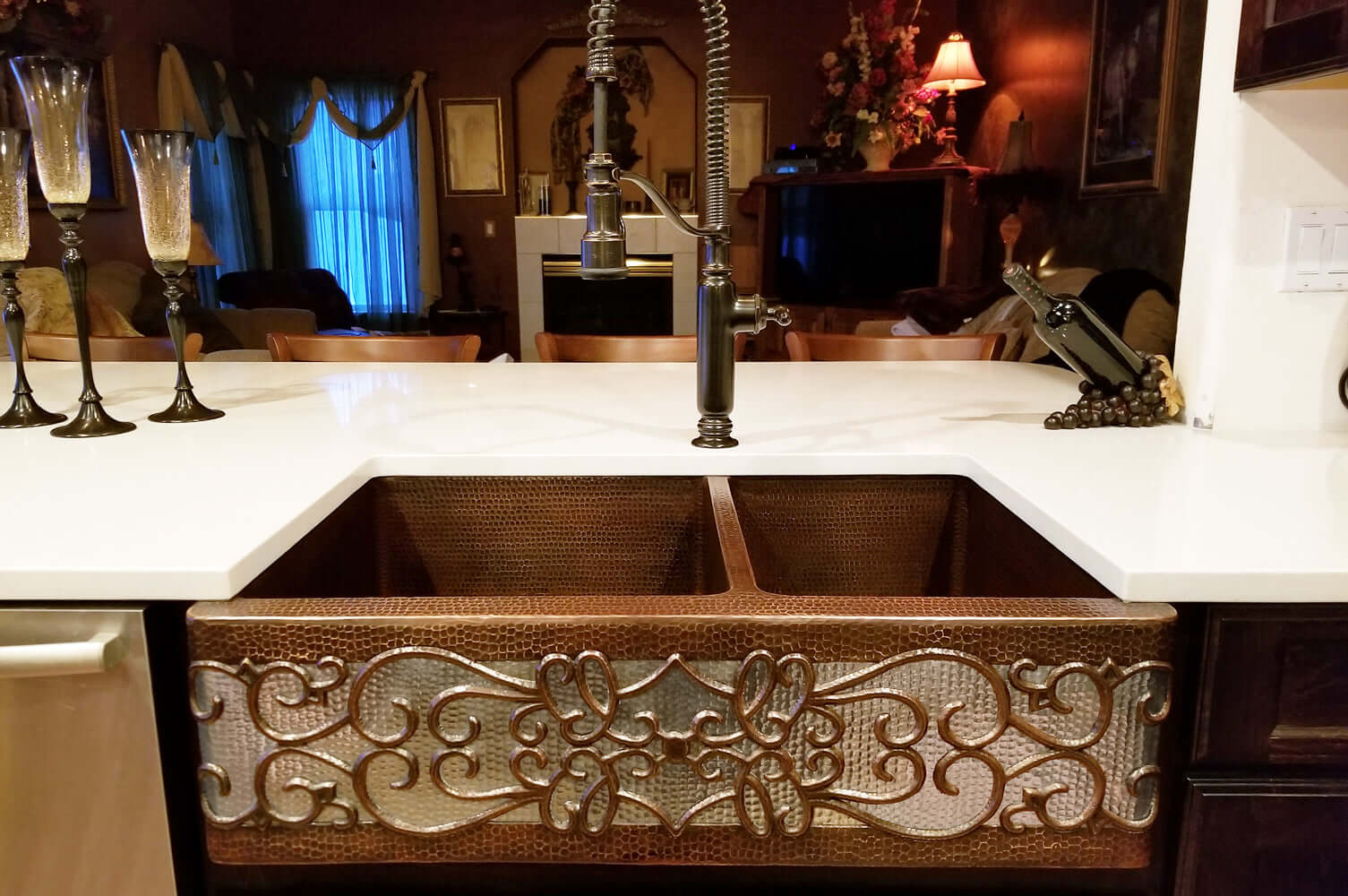 Alternate Image for Premier Copper Products 33" Copper Farmhouse Sink, 60/40 Double Bowl, Oil Rubbed Bronze and Nickel, KA60DB33229S-NB