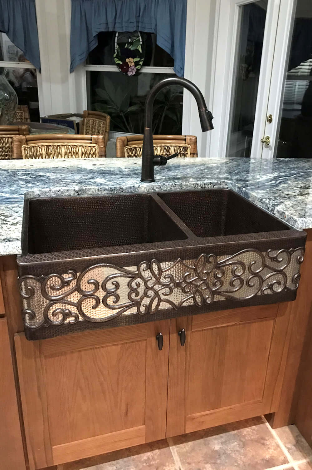 Alternate Image for Premier Copper Products 33" Copper Farmhouse Sink, 60/40 Double Bowl, Oil Rubbed Bronze and Nickel, KA60DB33229S-NB
