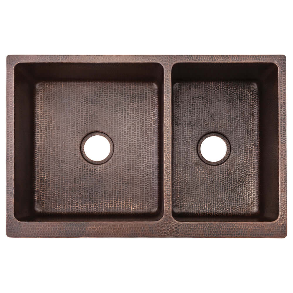 Alternate Image for Premier Copper Products 33" Copper Farmhouse Sink, 60/40 Double Bowl, Oil Rubbed Bronze, KA60DB33229S