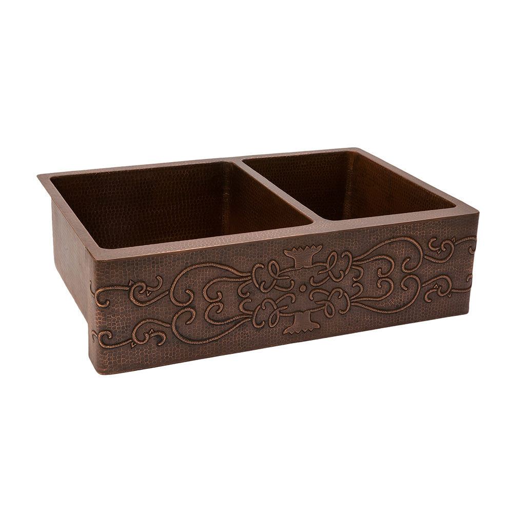 Alternate Image for Premier Copper Products 33" Copper Farmhouse Sink, 60/40 Double Bowl, Oil Rubbed Bronze, KA60DB33229S
