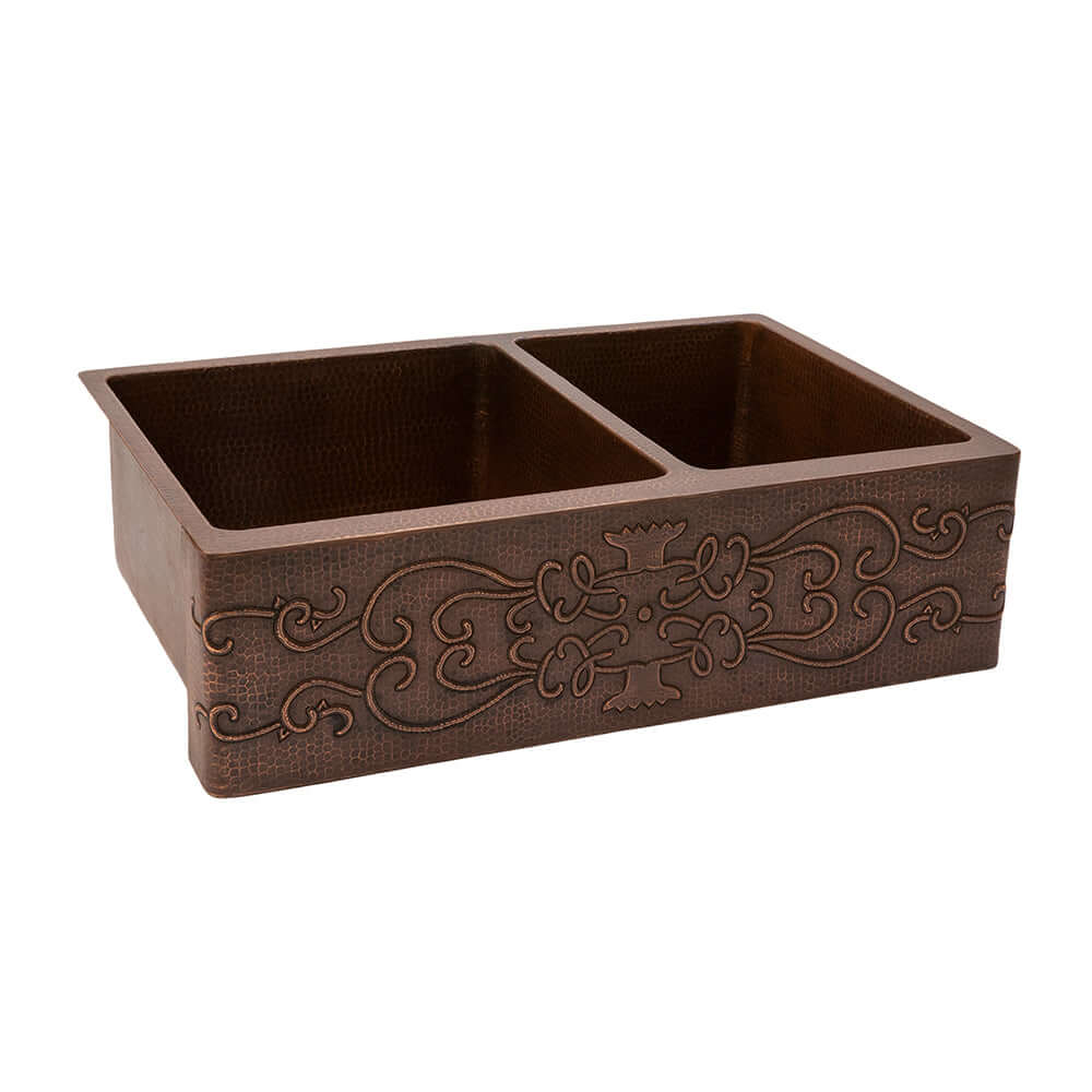 Alternate Image for Premier Copper Products 33" Copper Farmhouse Sink, 60/40 Double Bowl, Oil Rubbed Bronze, KA60DB33229S