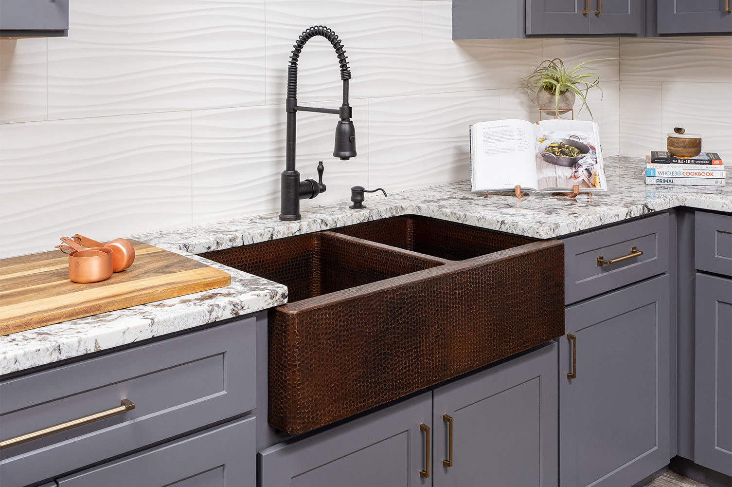 Alternate Image for Premier Copper Products 33" Copper Farmhouse Sink, 60/40 Double Bowl, Oil Rubbed Bronze, KA60DB33229