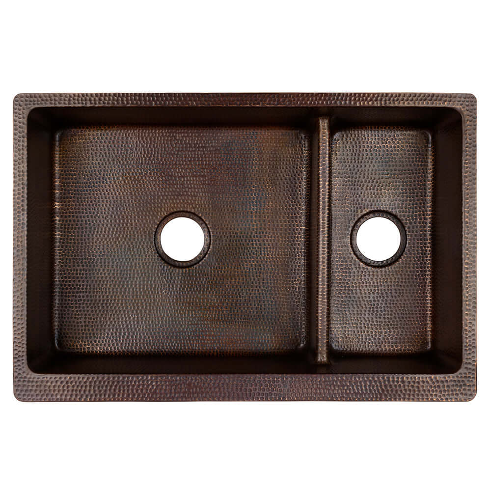 Alternate Image for Premier Copper Products 33" Copper Farmhouse Sink, 70/30 Double Bowl, Oil Rubbed Bronze, KA70DB33229-SD5