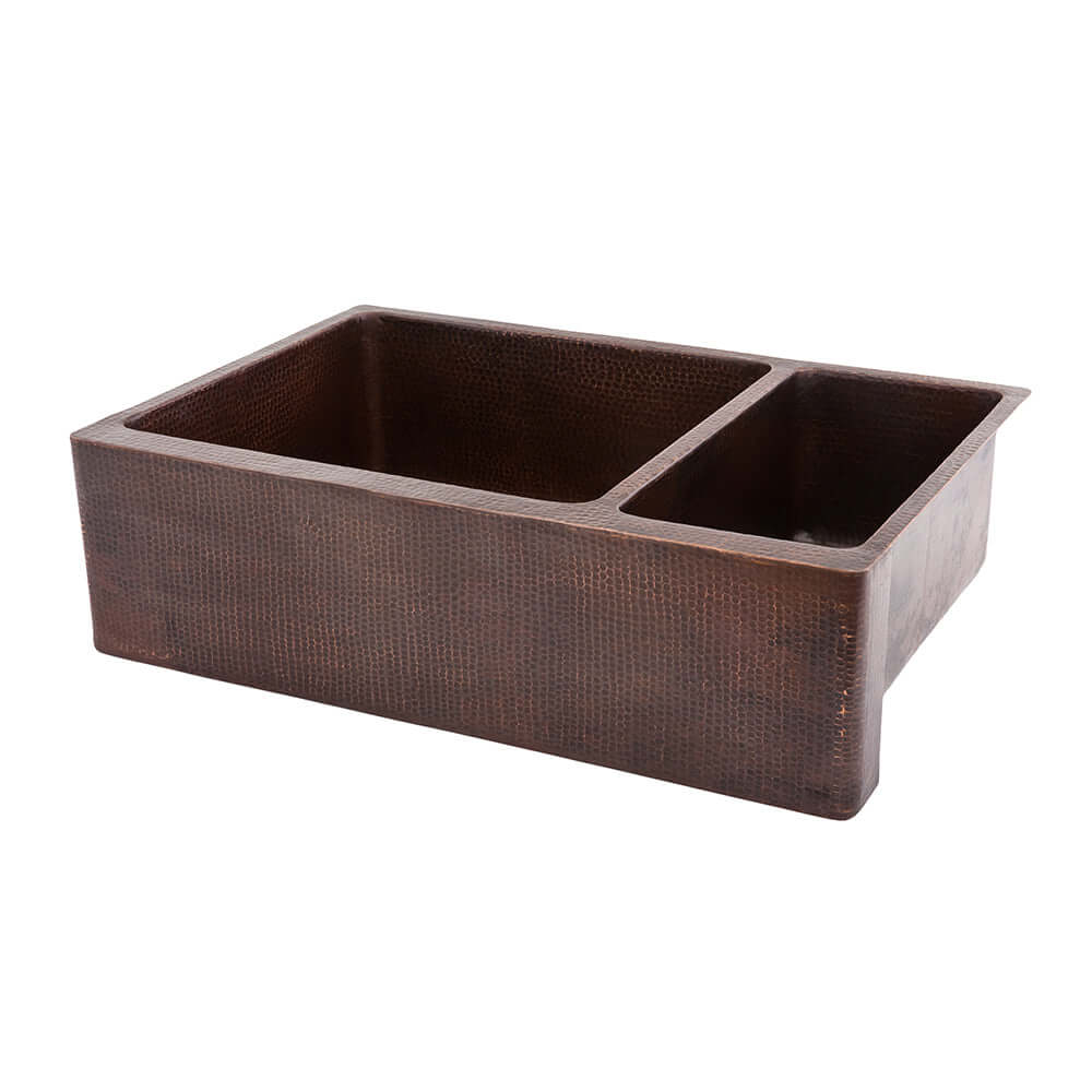 Alternate Image for Premier Copper Products 33" Copper Farmhouse Sink, 75/25 Double Bowl, Oil Rubbed Bronze, KA75DB33229