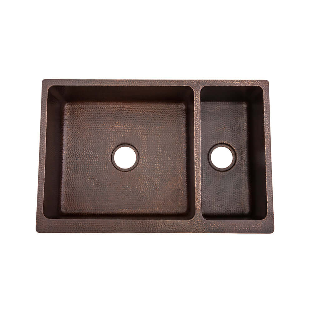 Alternate Image for Premier Copper Products 33" Copper Farmhouse Sink, 75/25 Double Bowl, Oil Rubbed Bronze, KA75DB33229