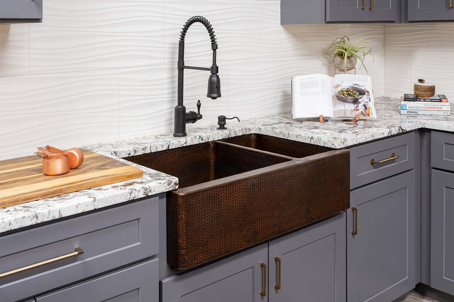 Alternate Image for Premier Copper Products 33" Copper Farmhouse Sink, 75/25 Double Bowl, Oil Rubbed Bronze, KA75DB33229