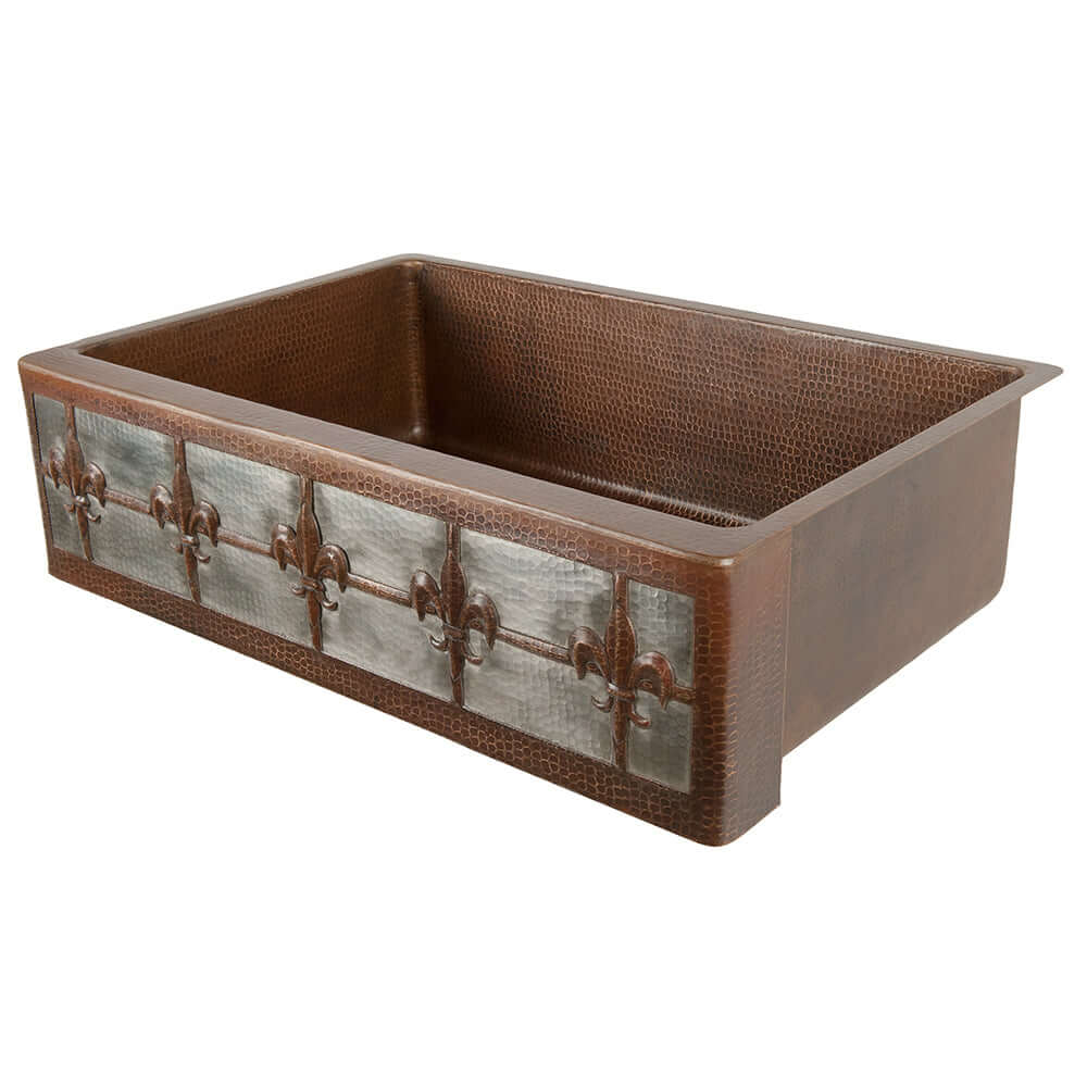 Alternate Image for Premier Copper Products 33" Copper Farmhouse Sink, Oil Rubbed Bronze and Nickel, KASDB33229F-NB