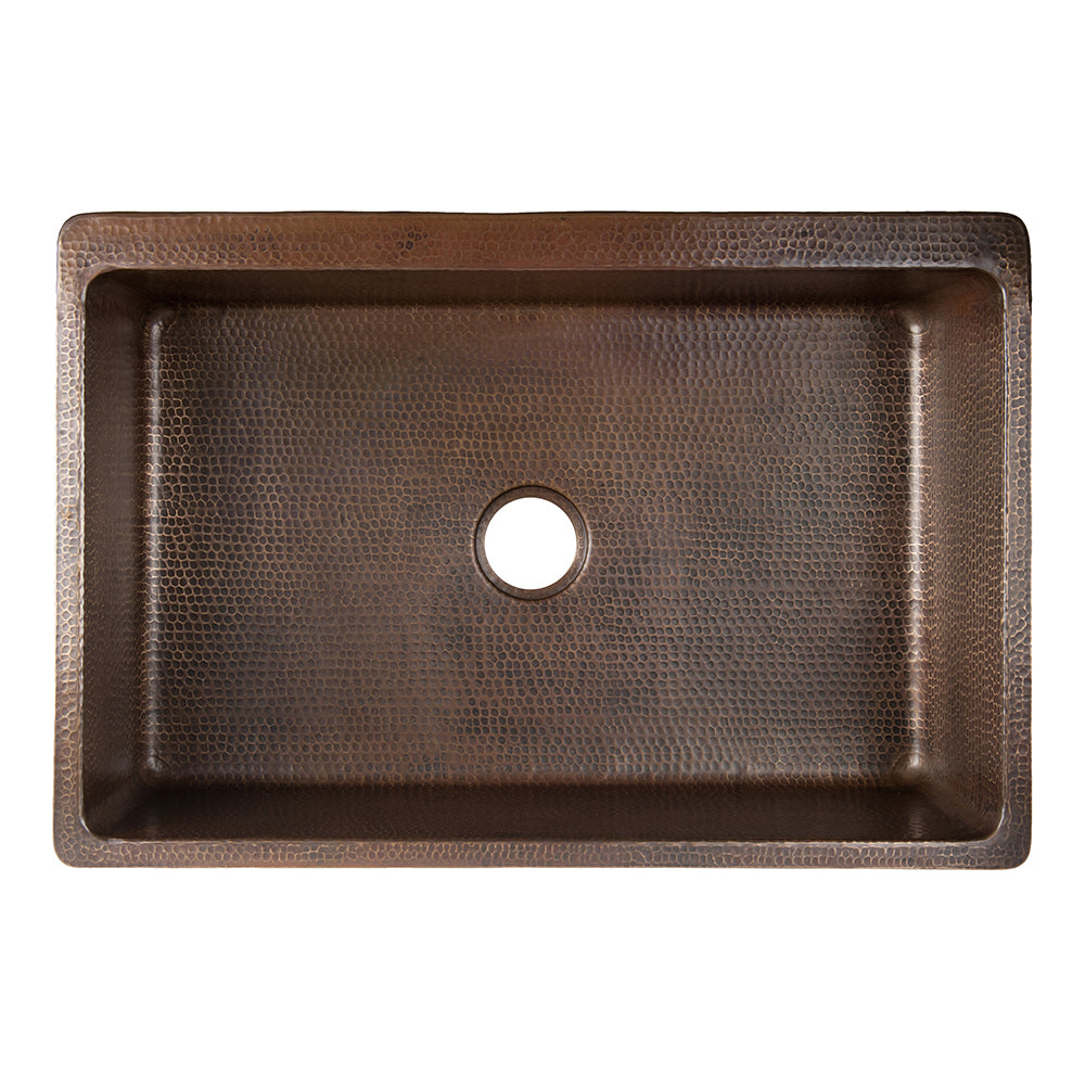 Alternate Image for Premier Copper Products 33" Copper Farmhouse Sink, Oil Rubbed Bronze and Nickel, KASDB33229F-NB