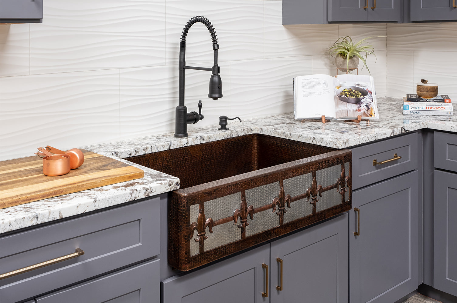 Alternate Image for Premier Copper Products 33" Copper Farmhouse Sink, Oil Rubbed Bronze and Nickel, KASDB33229F-NB